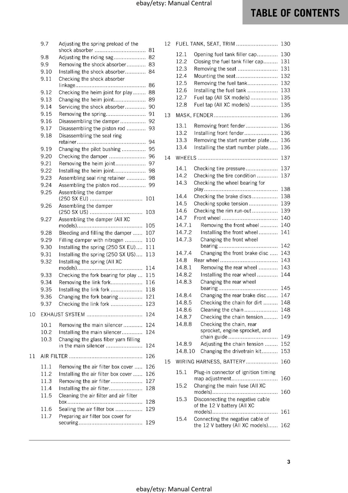 KTM MOTORCYCLE 2019 -  250 300 SX XC -  WORKSHOP SERVICE MANUAL - REPRINT