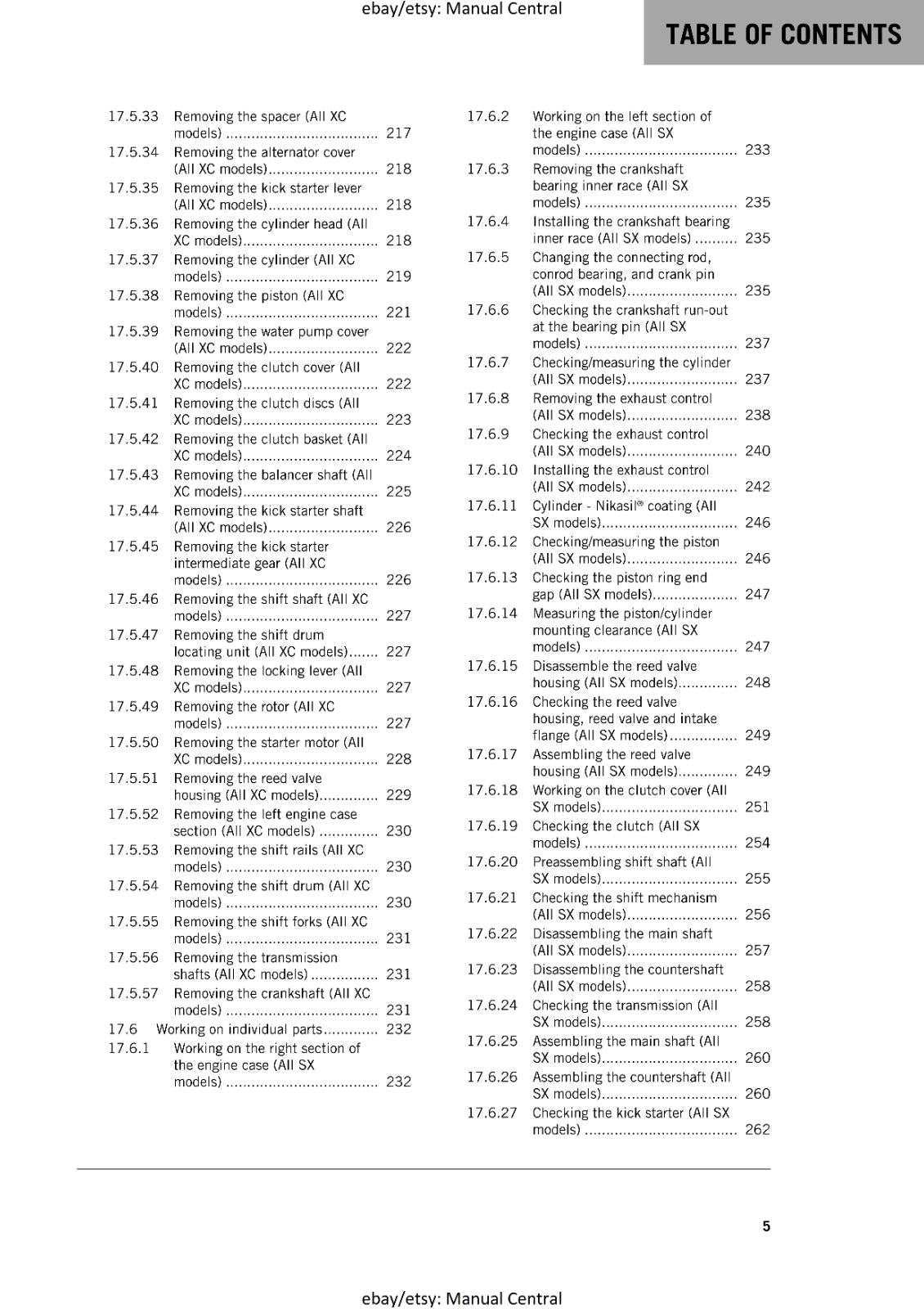 KTM MOTORCYCLE 2019 -  250 300 SX XC -  WORKSHOP SERVICE MANUAL - REPRINT