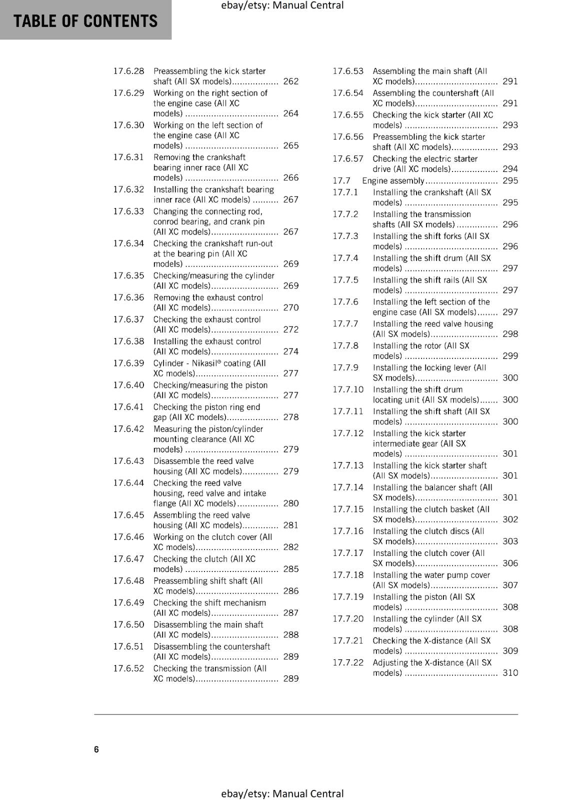 KTM MOTORCYCLE 2019 -  250 300 SX XC -  WORKSHOP SERVICE MANUAL - REPRINT