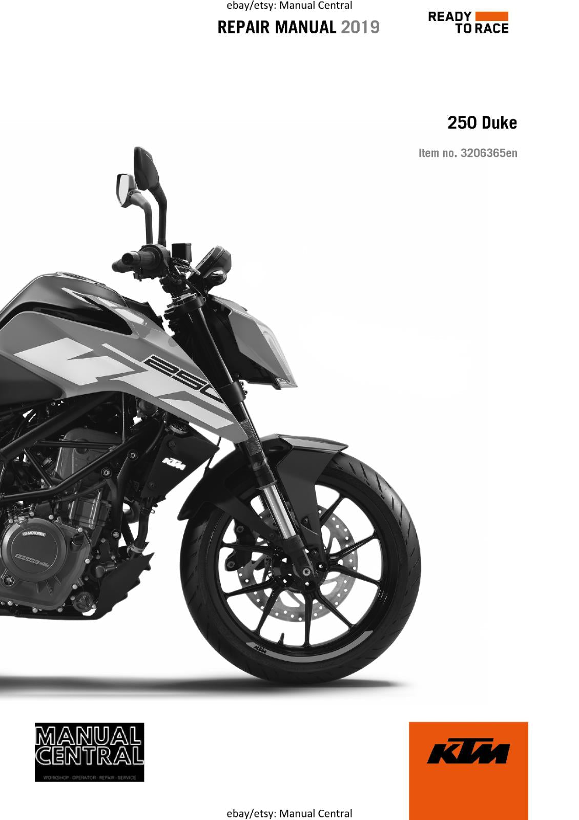 KTM MOTORCYCLE 2019 -  250 DUKE -  WORKSHOP SERVICE MANUAL - REPRINT