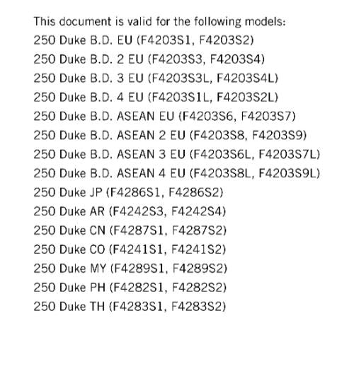 KTM MOTORCYCLE 2019 -  250 DUKE -  WORKSHOP SERVICE MANUAL - REPRINT