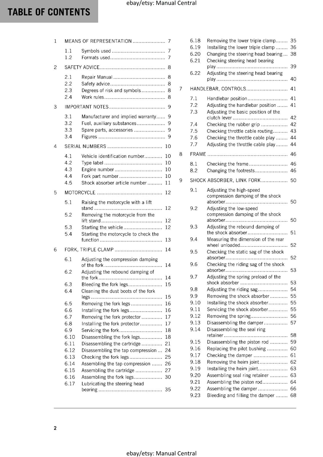 KTM MOTORCYCLE 2019 -  300 EXC  -  WORKSHOP SERVICE MANUAL