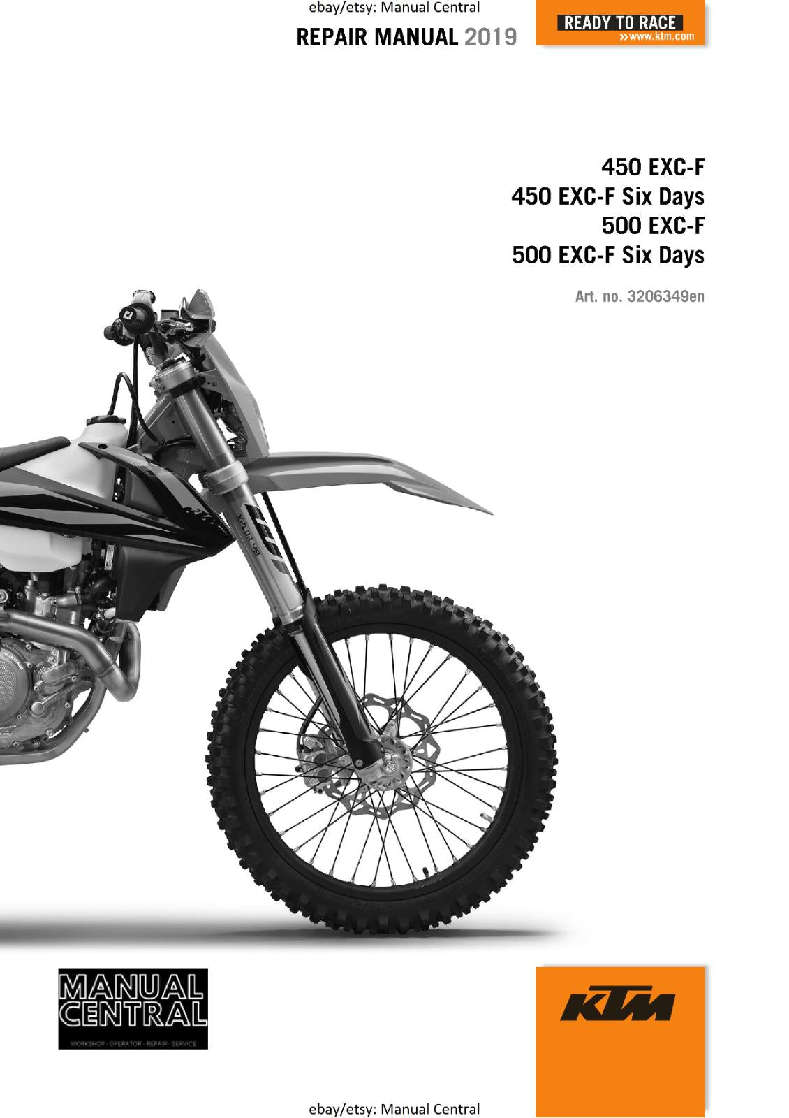 KTM MOTORCYCLE 2019 -  450 500 EXC-F SIX DAYS  -  WORKSHOP SERVICE MANUAL