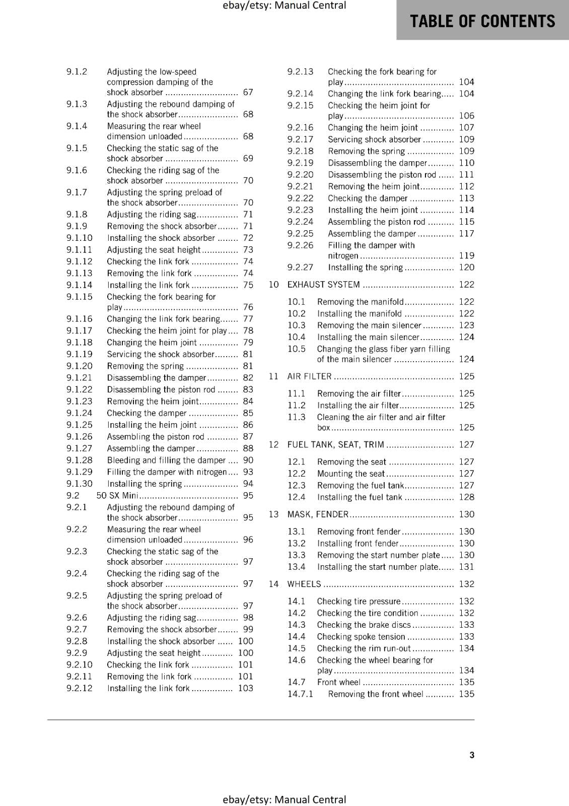 KTM MOTORCYCLE 2018 -  50 SX MINI - WORKSHOP SERVICE MANUAL - REPRINT