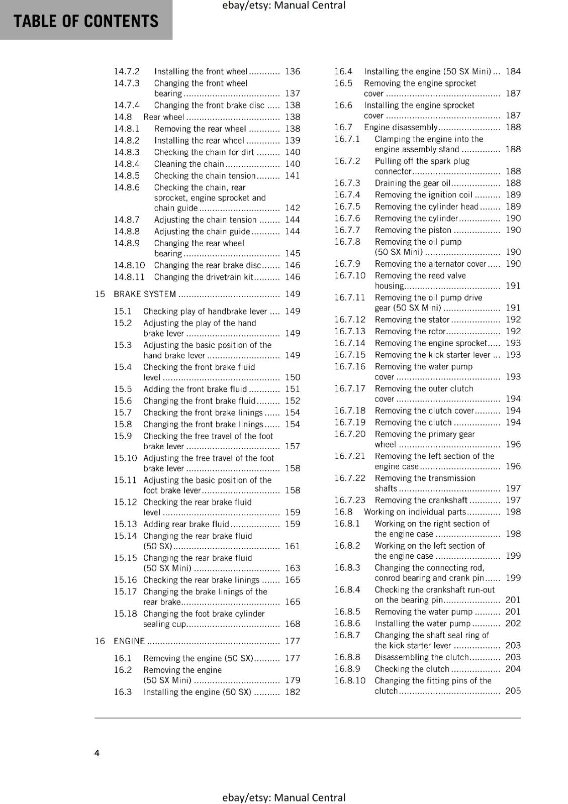 KTM MOTORCYCLE 2018 -  50 SX MINI - WORKSHOP SERVICE MANUAL - REPRINT