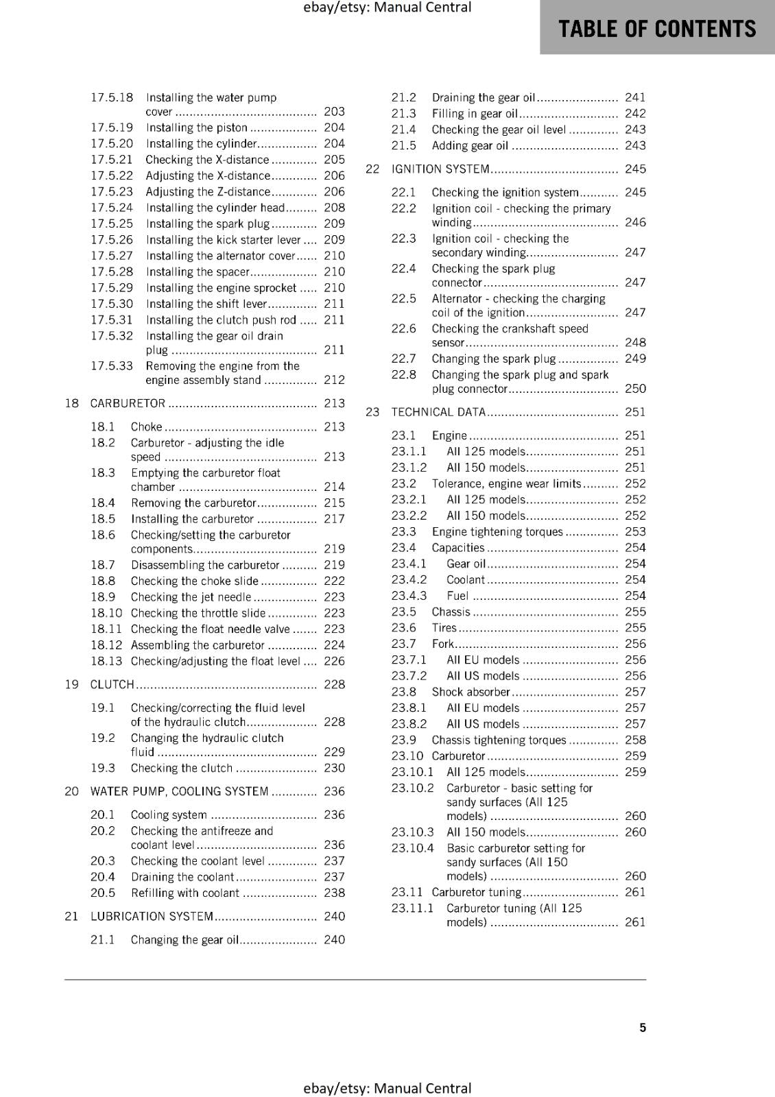 KTM MOTORCYCLE 2018 -  125 150 SX - WORKSHOP SERVICE MANUAL - REPRINT