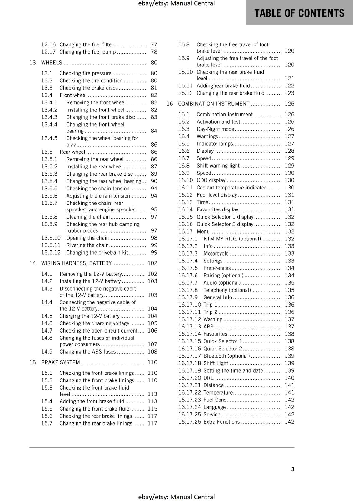 KTM MOTORCYCLE 2018 -  125 DUKE - WORKSHOP SERVICE MANUAL - REPRINT