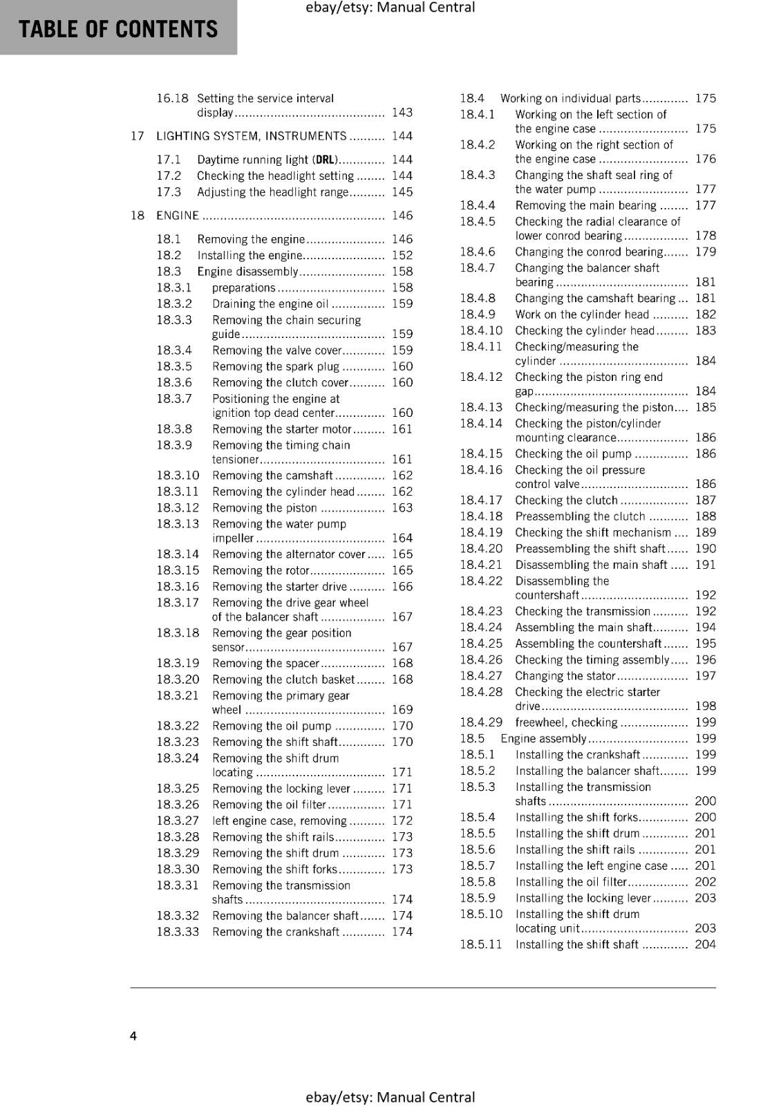 KTM MOTORCYCLE 2018 -  125 DUKE - WORKSHOP SERVICE MANUAL - REPRINT