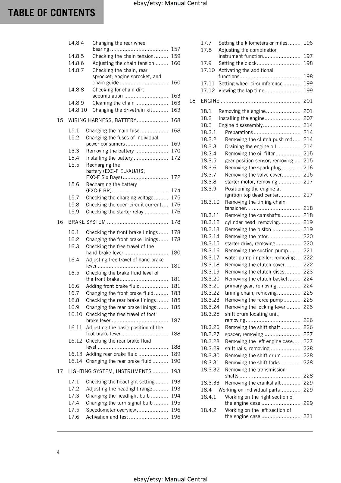 KTM MOTORCYCLE 2017 -  250 EXC-F SIX DAYS - WORKSHOP  REPAIR MANUAL - REPRINT