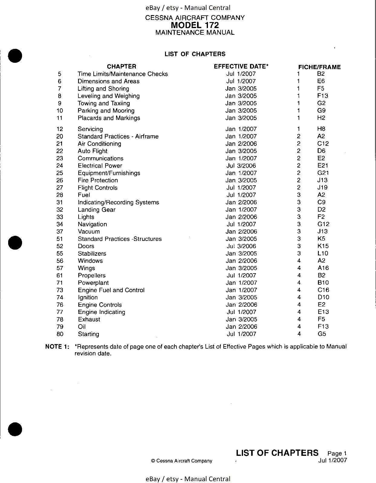 CESSNA MODEL 172 SERIES 1996 - 2007 - REV 15 - MAINTENANCE MANUAL