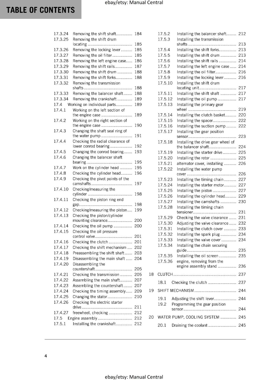 KTM MOTORCYCLE 2018 -  250 DUKE - WORKSHOP SERVICE MANUAL