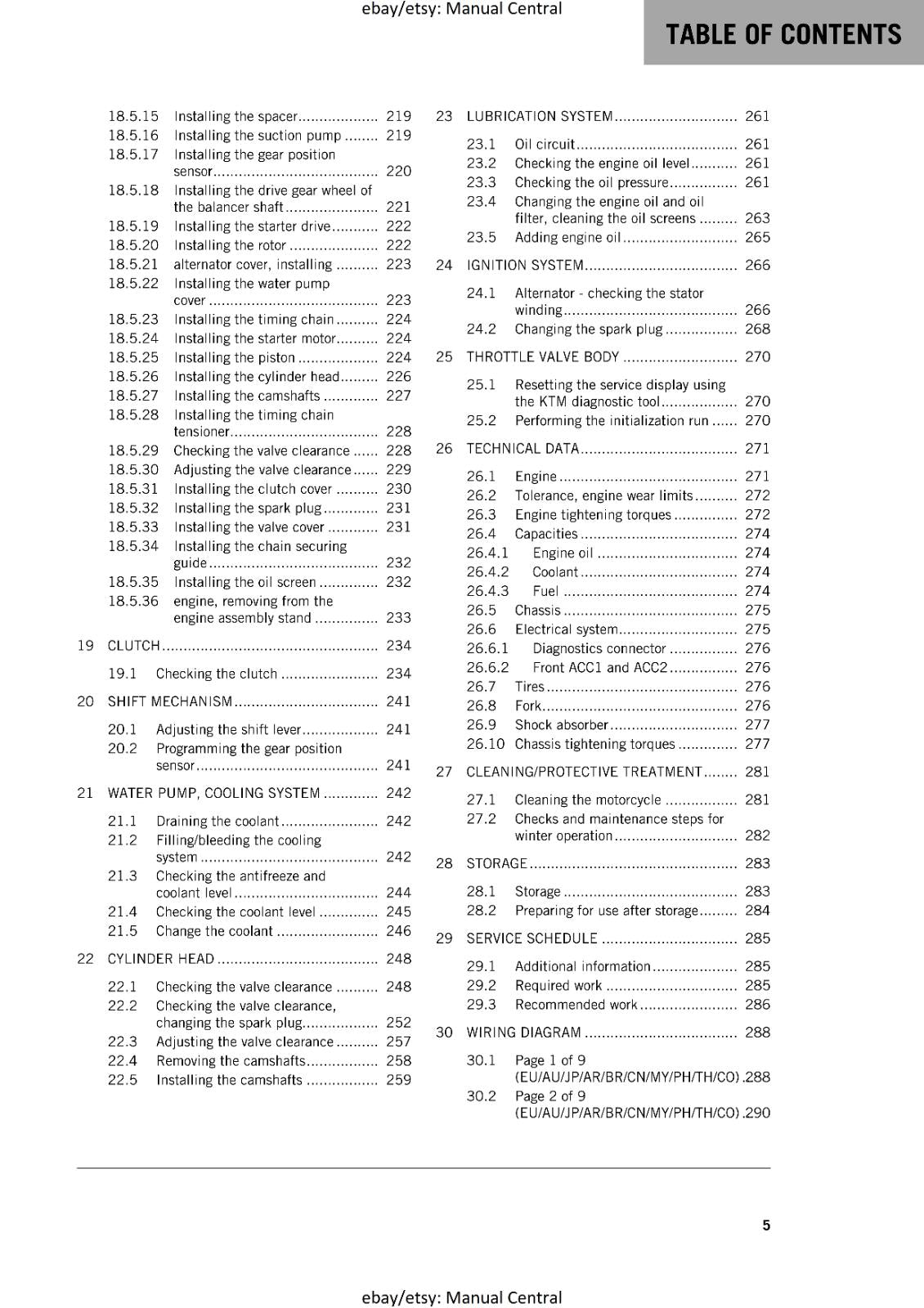 KTM MOTORCYCLE 2018 -  390 DUKE - WORKSHOP SERVICE MANUAL