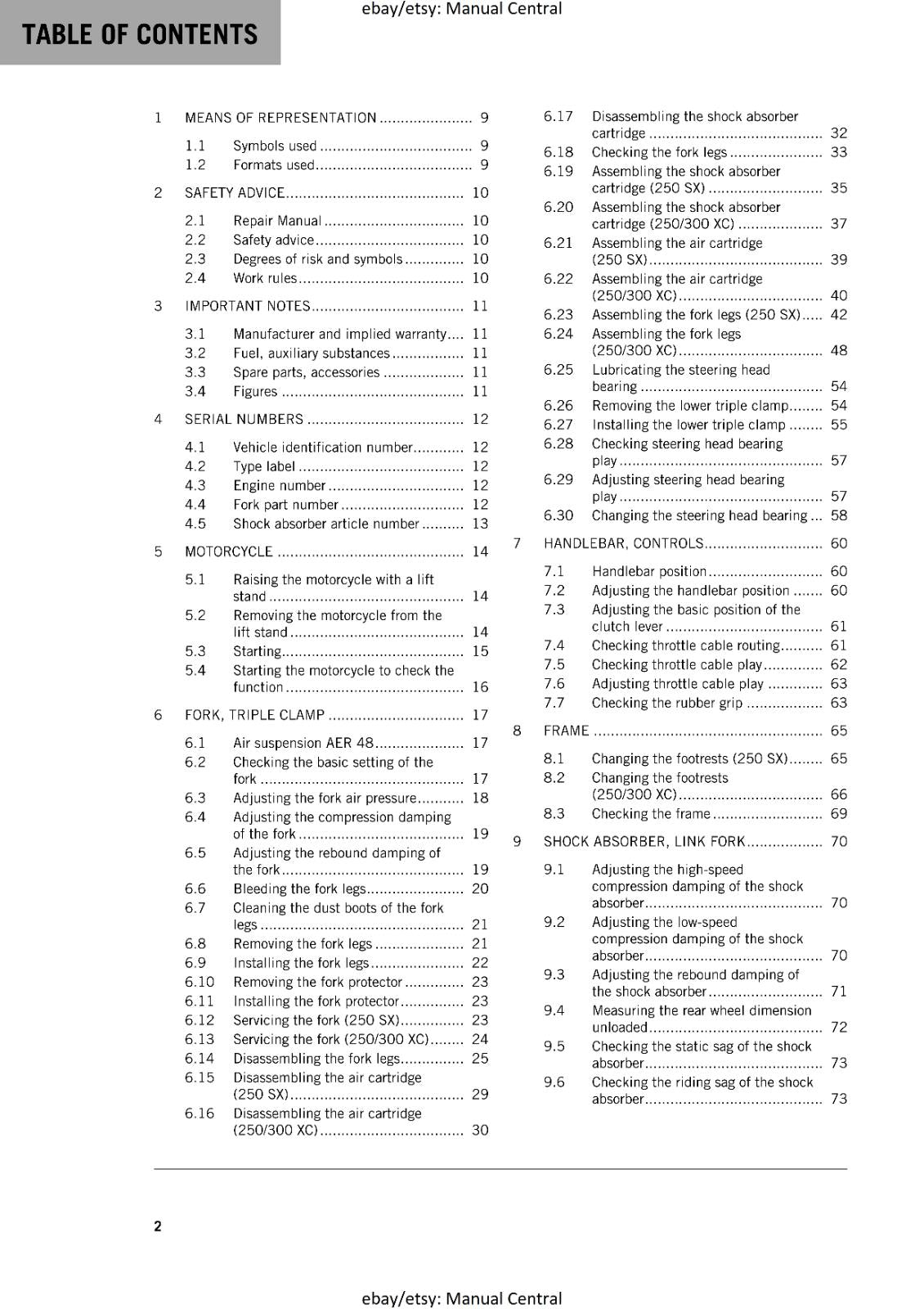 KTM MOTORCYCLE 2017 -  250 300 SX XC - WORKSHOP  REPAIR MANUAL - REPRINT