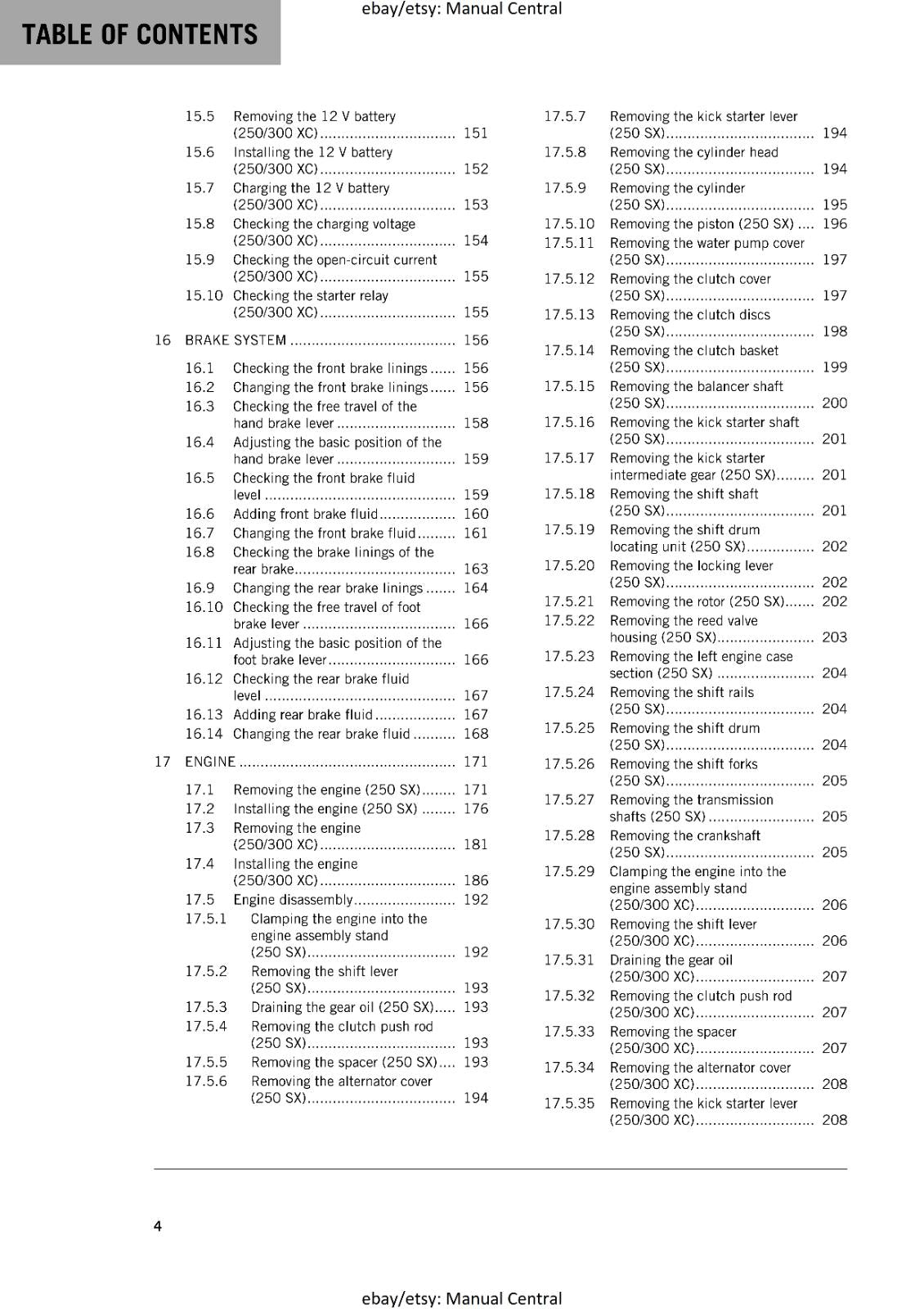 KTM MOTORCYCLE 2017 -  250 300 SX XC - WORKSHOP  REPAIR MANUAL - REPRINT