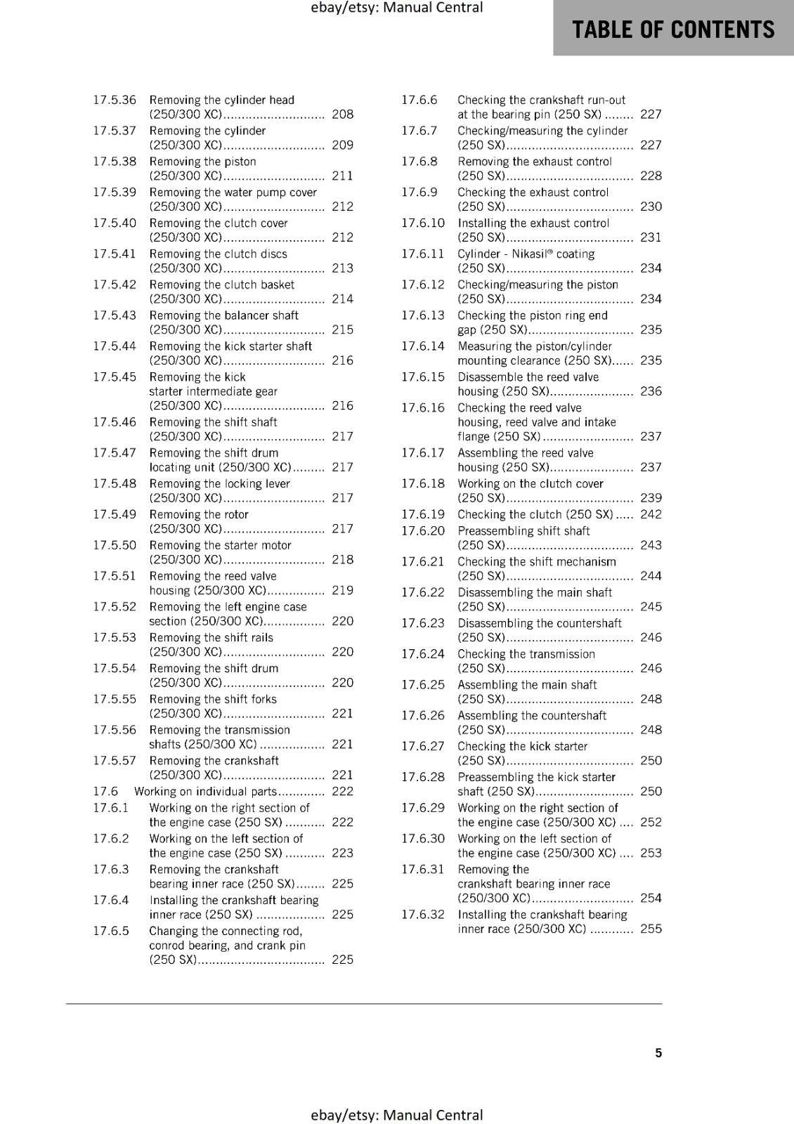 KTM MOTORCYCLE 2017 -  250 300 SX XC - WORKSHOP  REPAIR MANUAL - REPRINT