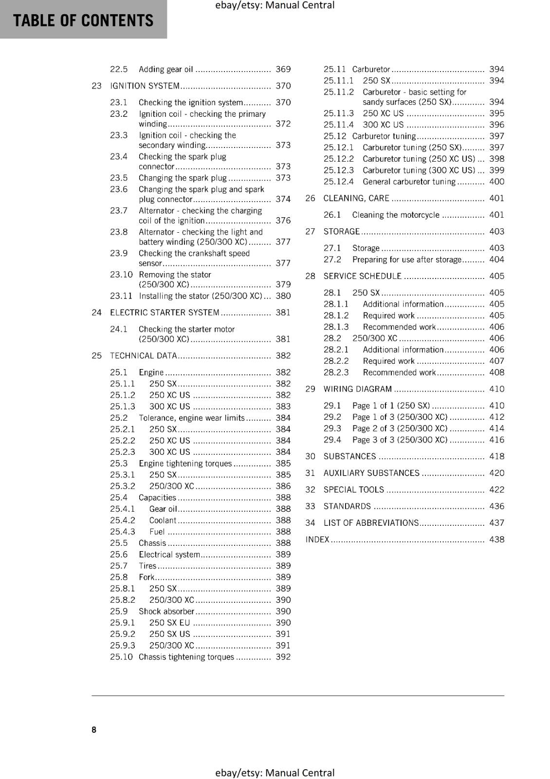 KTM MOTORCYCLE 2017 -  250 300 SX XC - WORKSHOP  REPAIR MANUAL - REPRINT