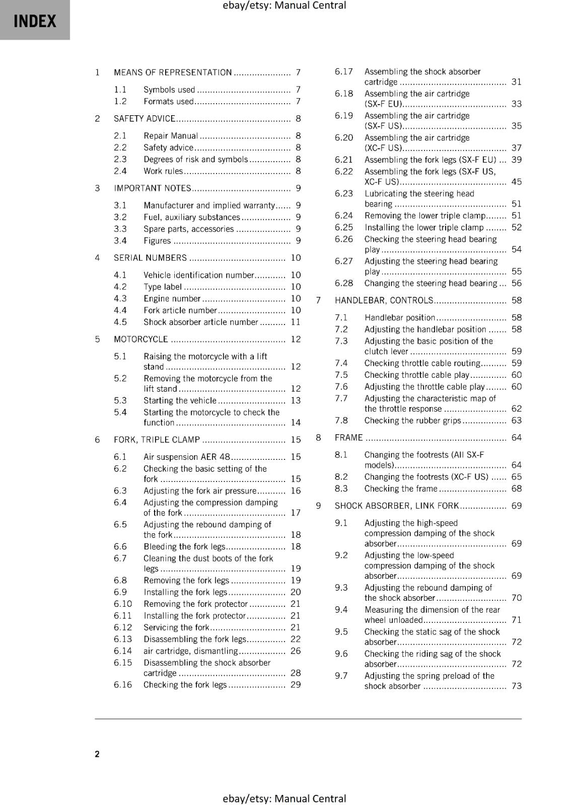KTM MOTORCYCLE 2018 -  250 SX-F XC-F - WORKSHOP SERVICE MANUAL