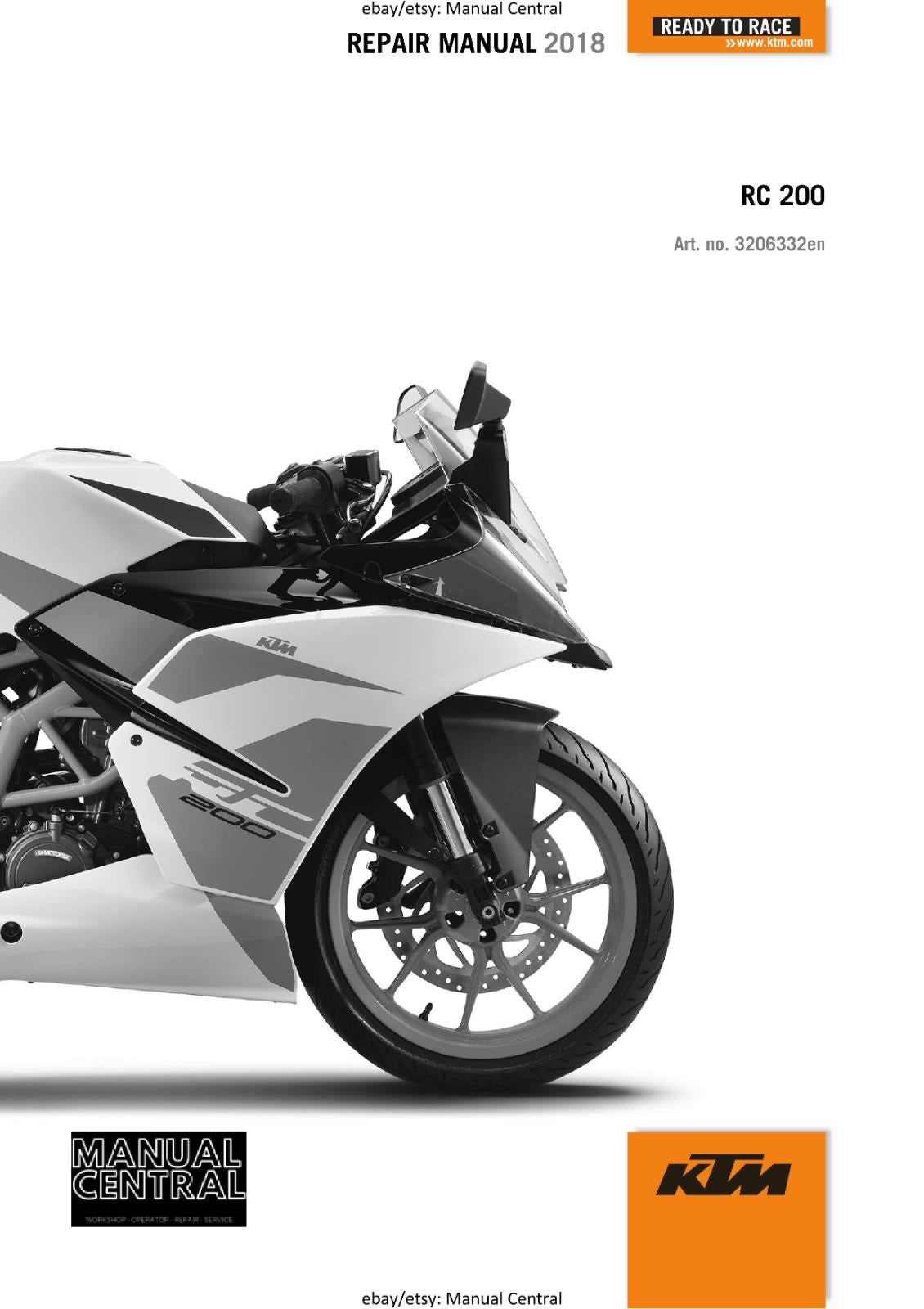 KTM MOTORCYCLE 2018 -  RC 200 - WORKSHOP SERVICE MANUAL