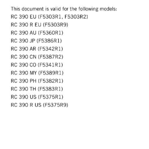 KTM MOTORCYCLE 2018 -  RC 390 - WORKSHOP SERVICE MANUAL