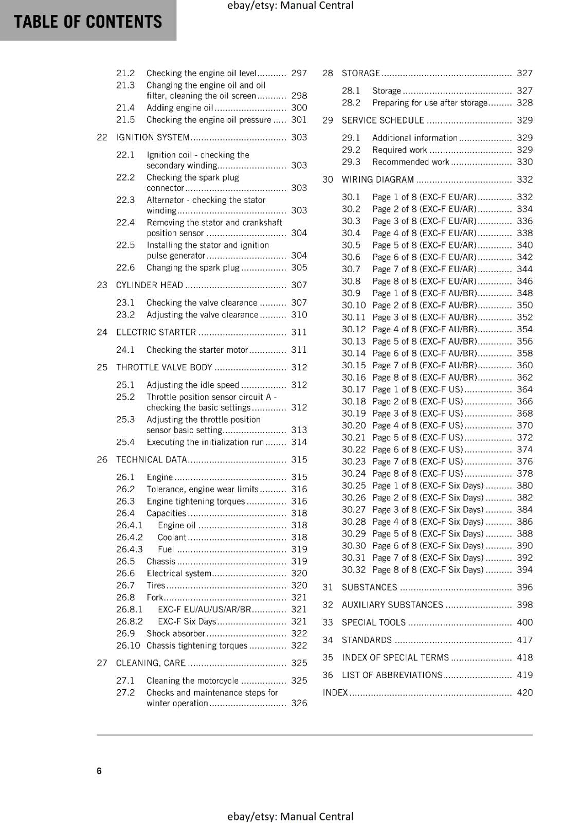 KTM MOTORCYCLE 2018 -  250 EXC-F SIX DAYS - WORKSHOP SERVICE MANUAL