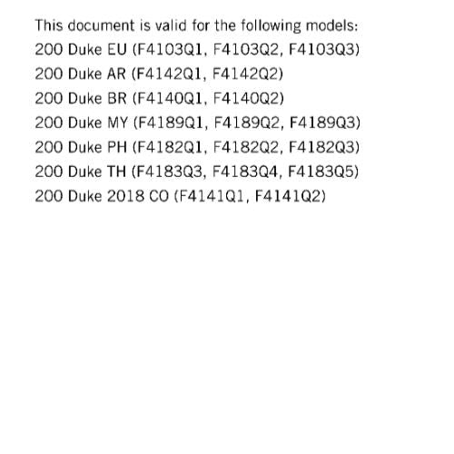 KTM MOTORCYCLE 2017 -  200 DUKE - WORKSHOP SERVICE MANUAL - REPRINT