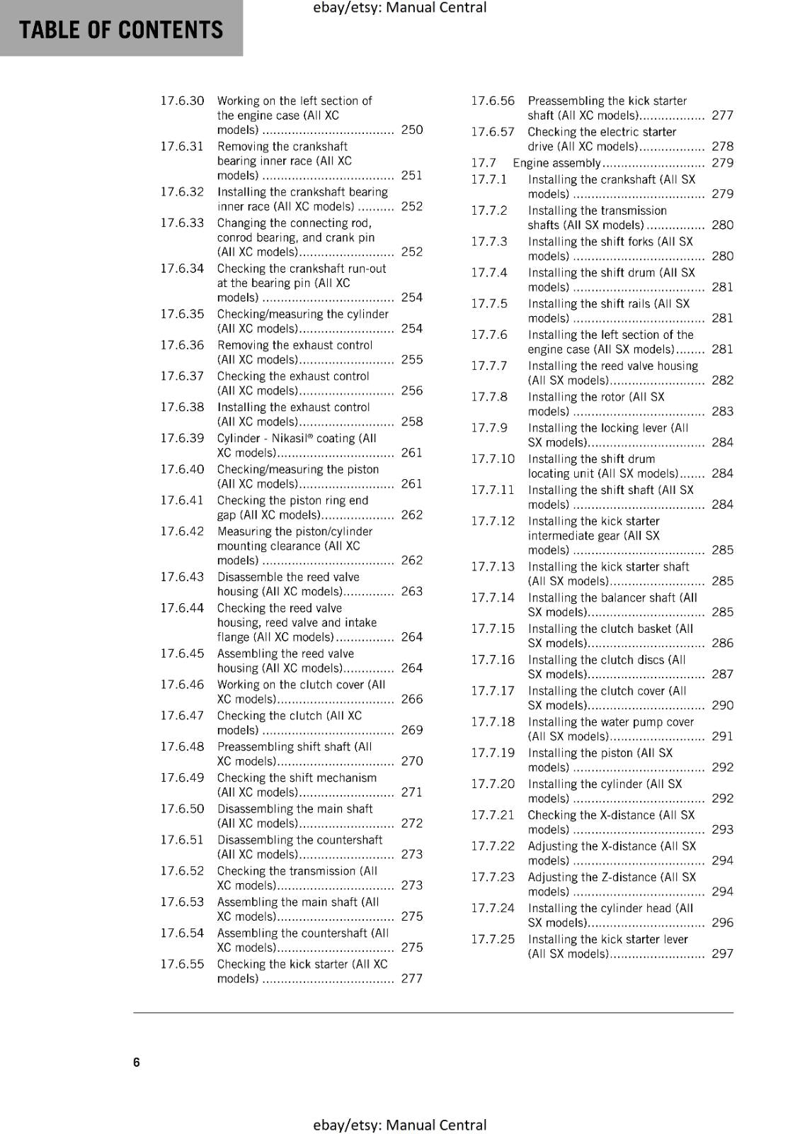 KTM MOTORCYCLE 2018 -  250 300 SX XC - WORKSHOP SERVICE MANUAL