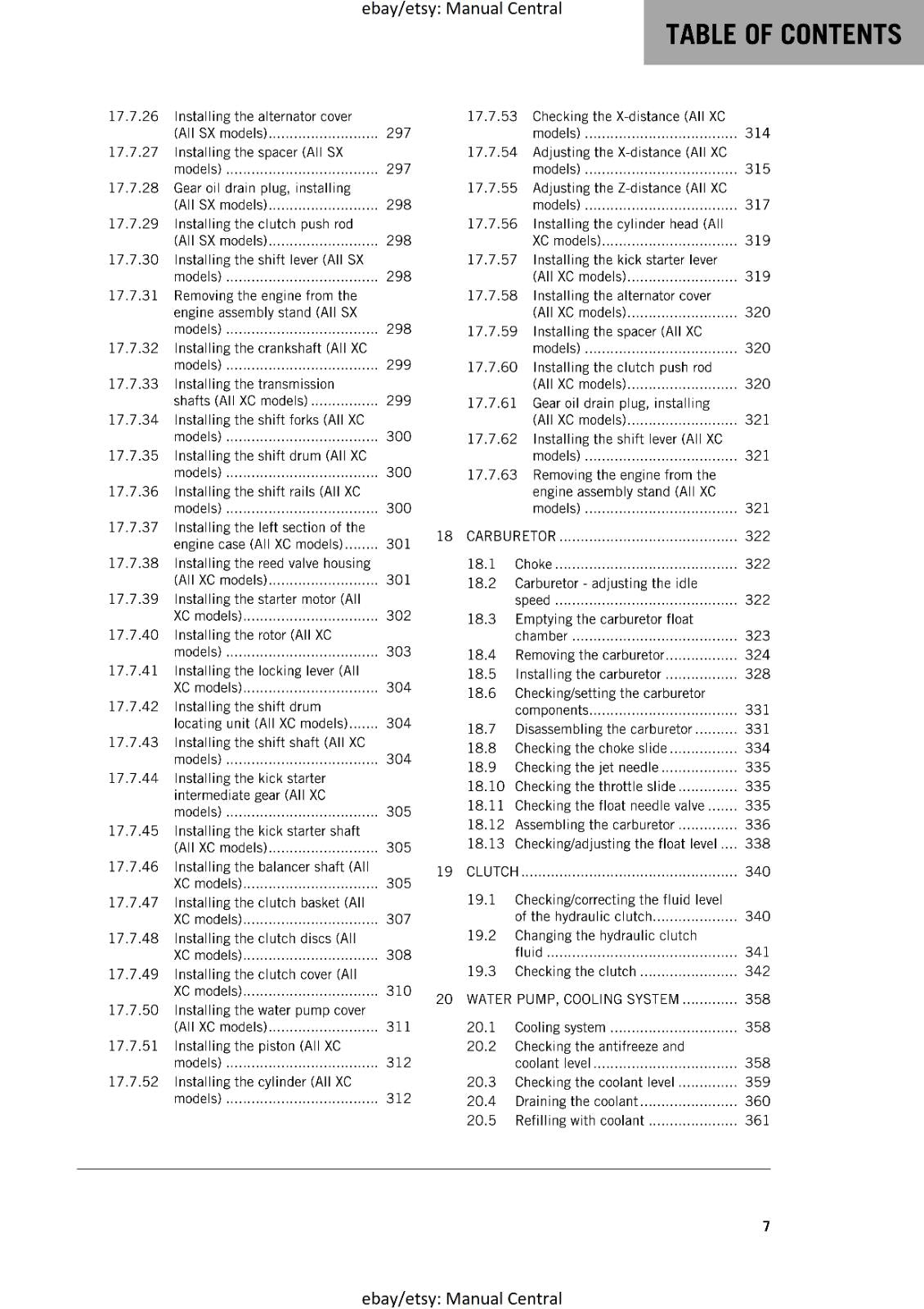 KTM MOTORCYCLE 2018 -  250 300 SX XC - WORKSHOP SERVICE MANUAL