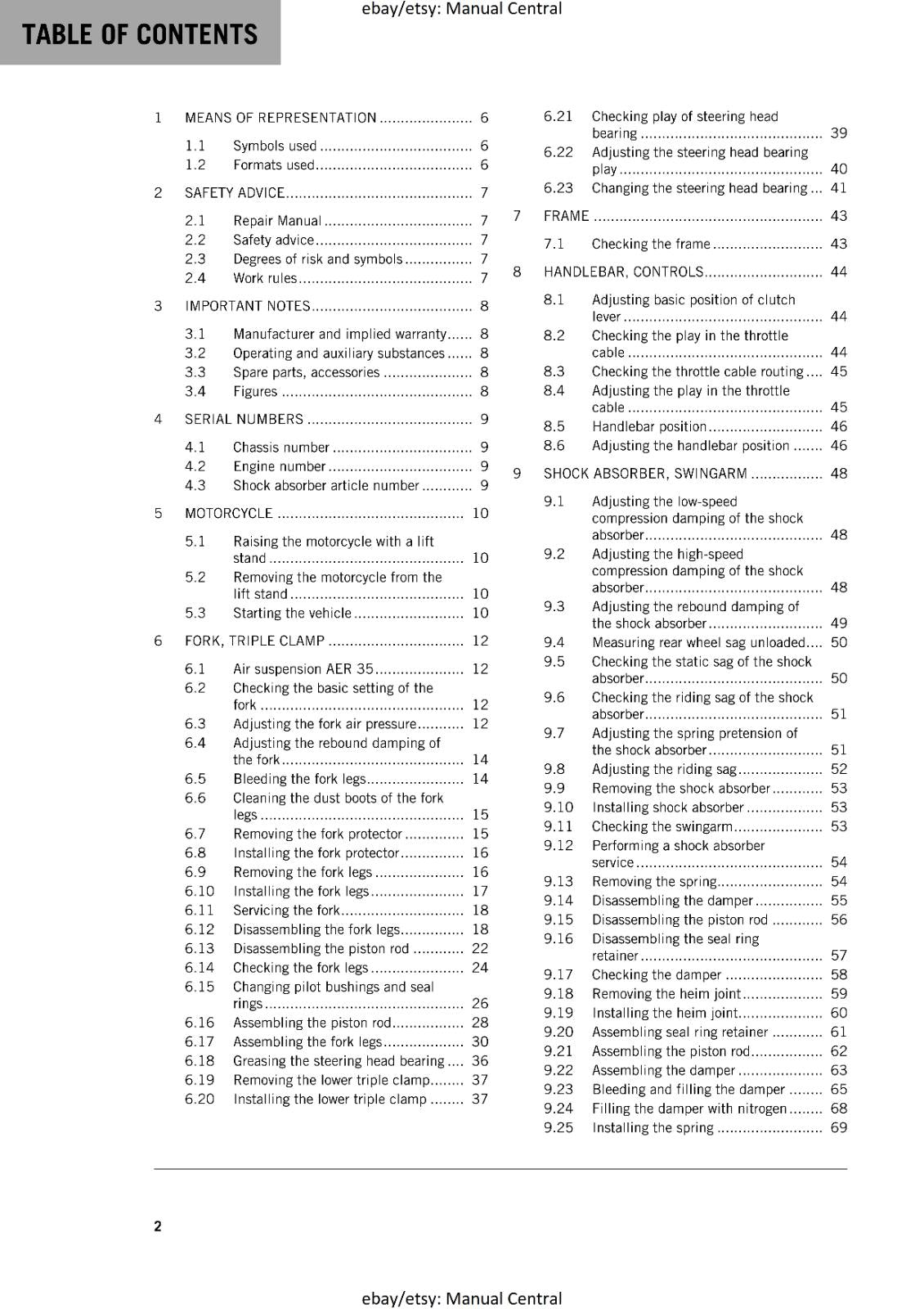 KTM MOTORCYCLE 2017 -  65 SX - WORKSHOP SERVICE MANUAL - REPRINT