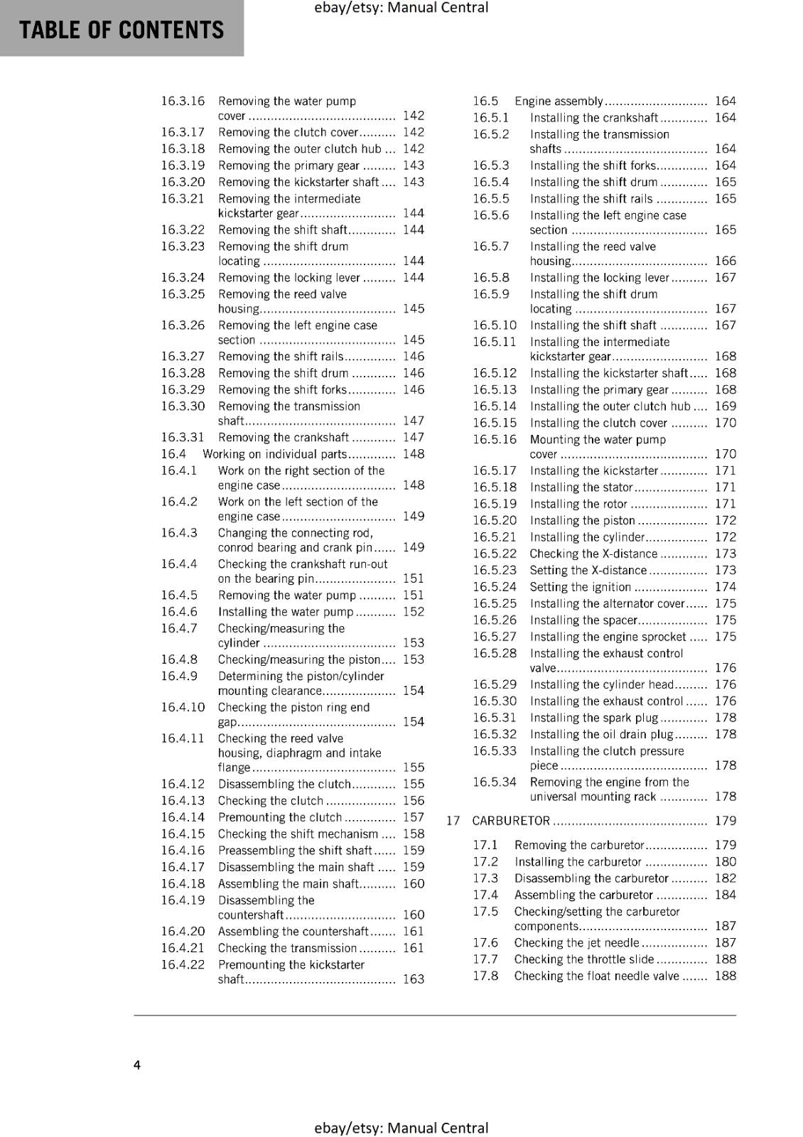 KTM MOTORCYCLE 2017 -  65 SX - WORKSHOP SERVICE MANUAL - REPRINT