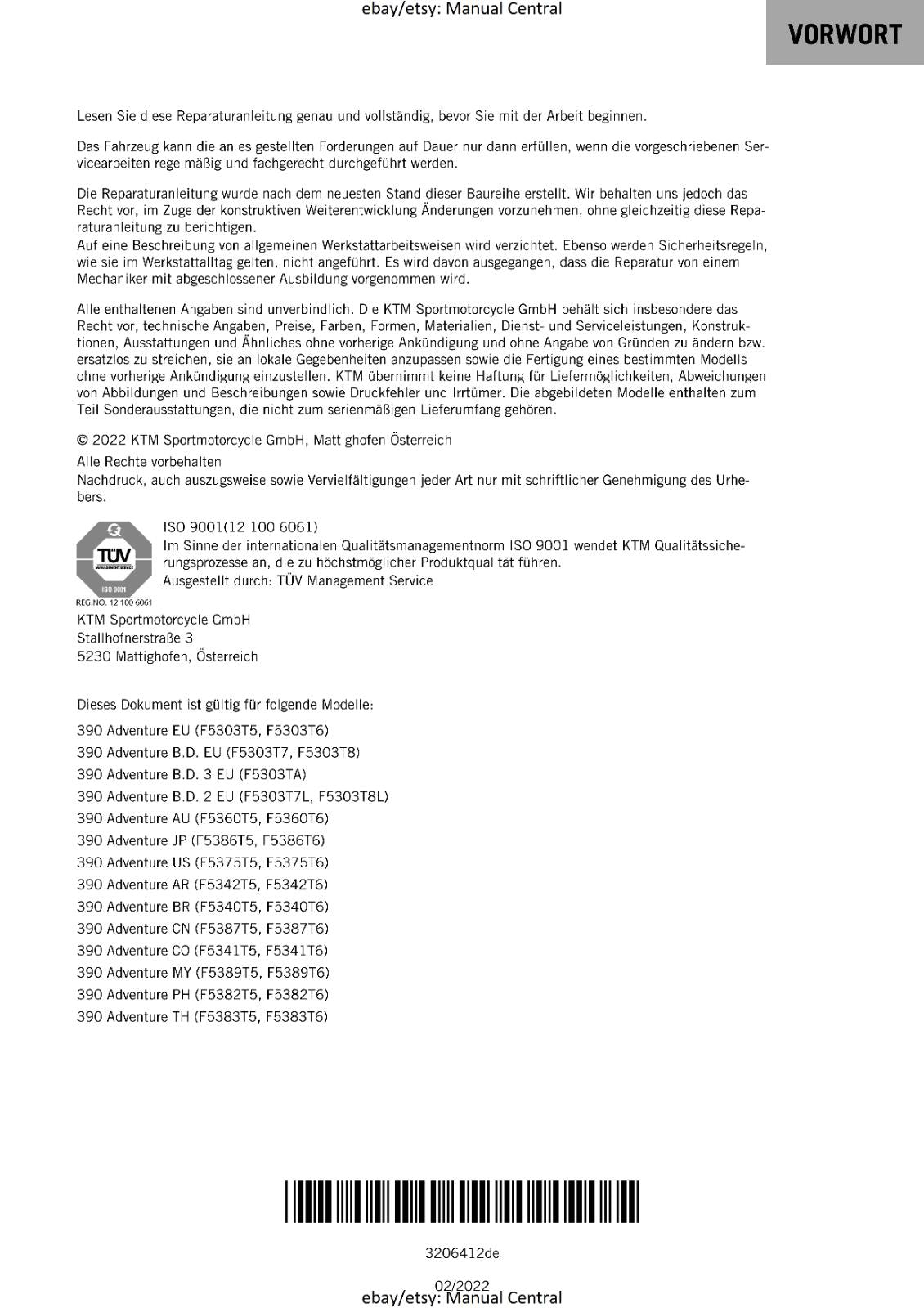 GERMAN LANGUAGE - KTM 2020 - 390 ADVENTURE - REPARATURANLEITUNG - REPAIR MANUAL