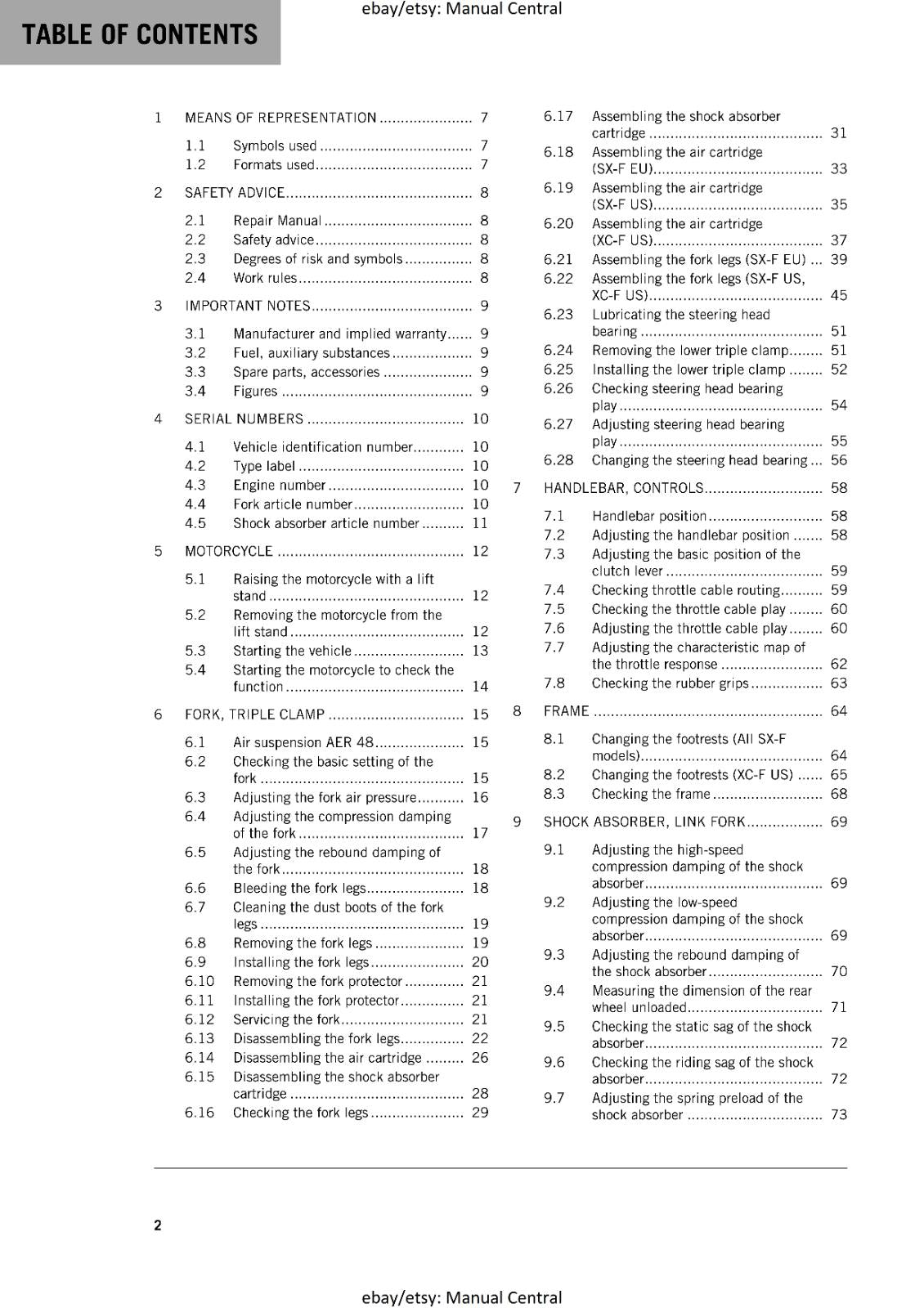KTM MOTORCYCLE 2018 -  350 SX-F XC-F - WORKSHOP SERVICE MANUAL