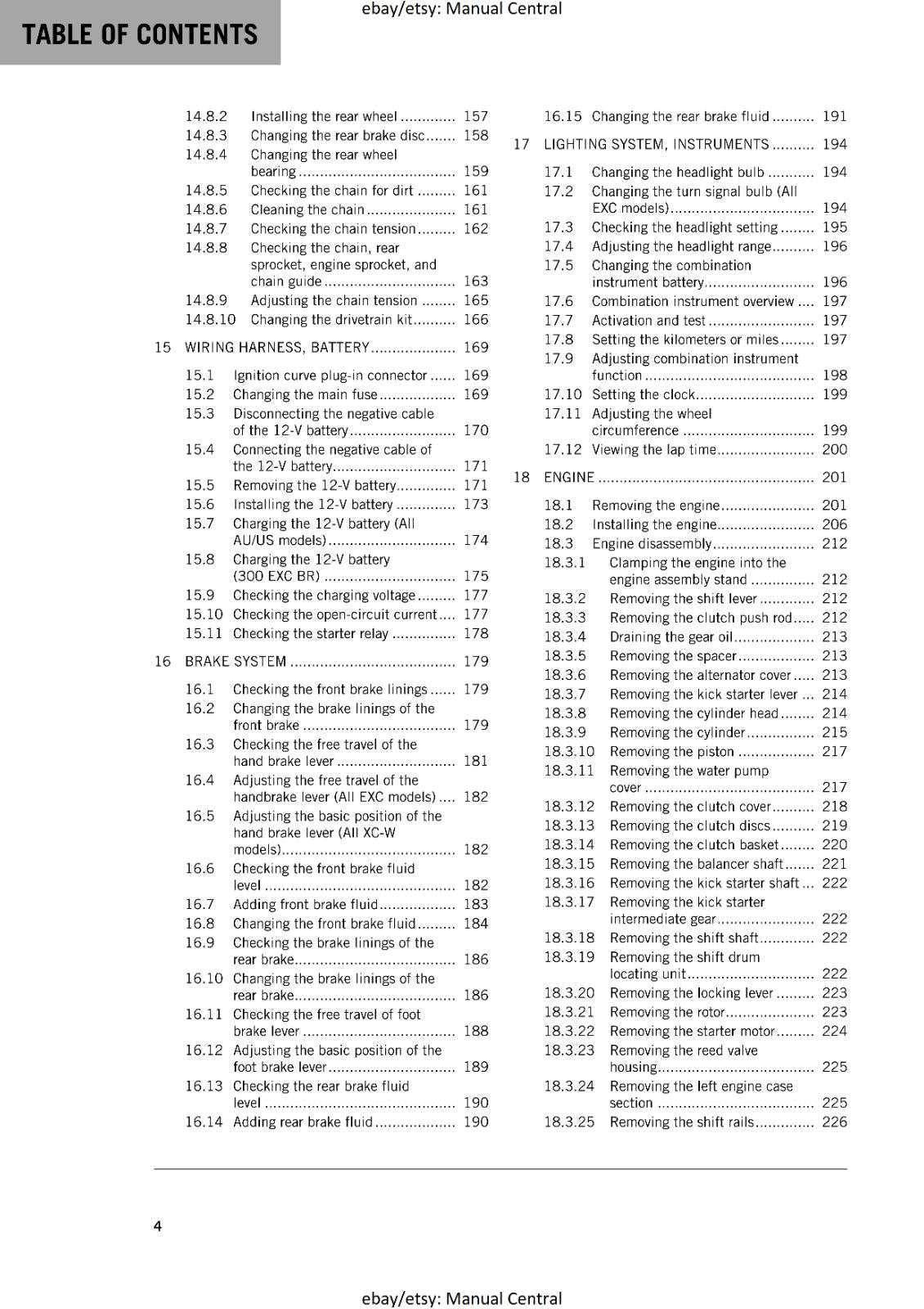 KTM MOTORCYCLE 2018 -  250 300 EXC SIX DAYS XC-W - WORKSHOP SERVICE MANUAL