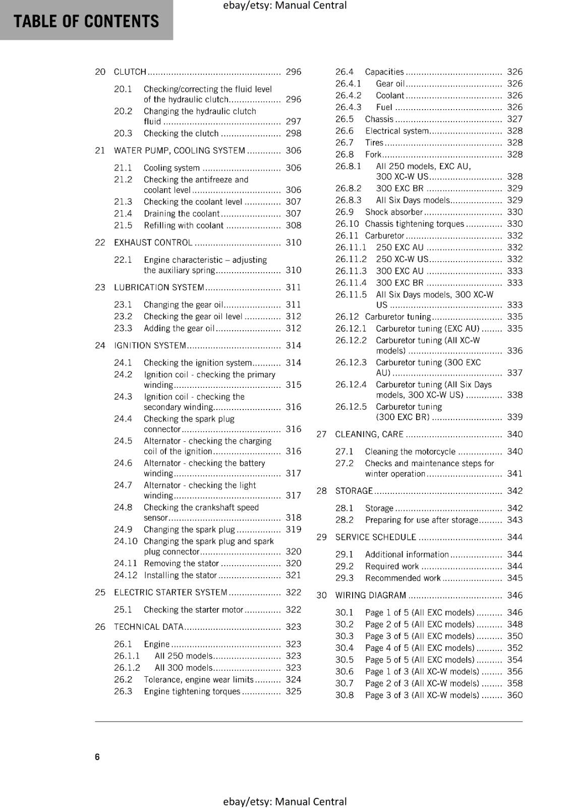 KTM MOTORCYCLE 2018 -  250 300 EXC SIX DAYS XC-W - WORKSHOP SERVICE MANUAL
