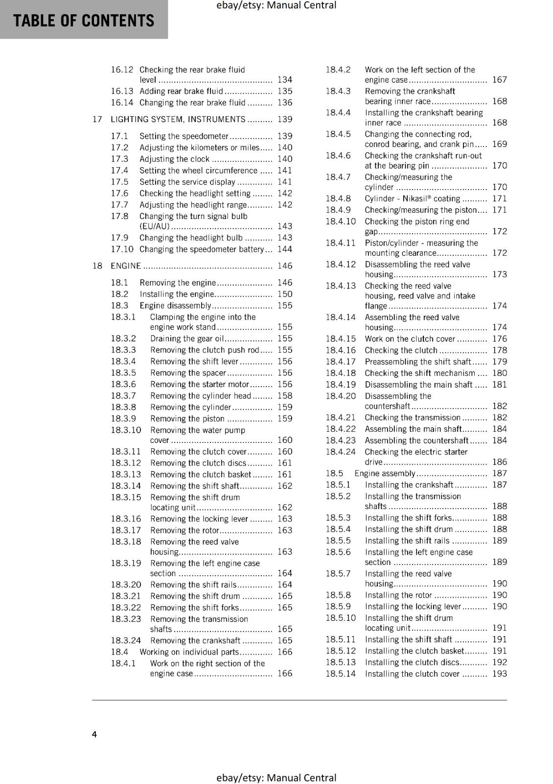 KTM MOTORCYCLE 2016 -  FREERIDE 250 R - WORKSHOP SERVICE MANUAL - REPRINT