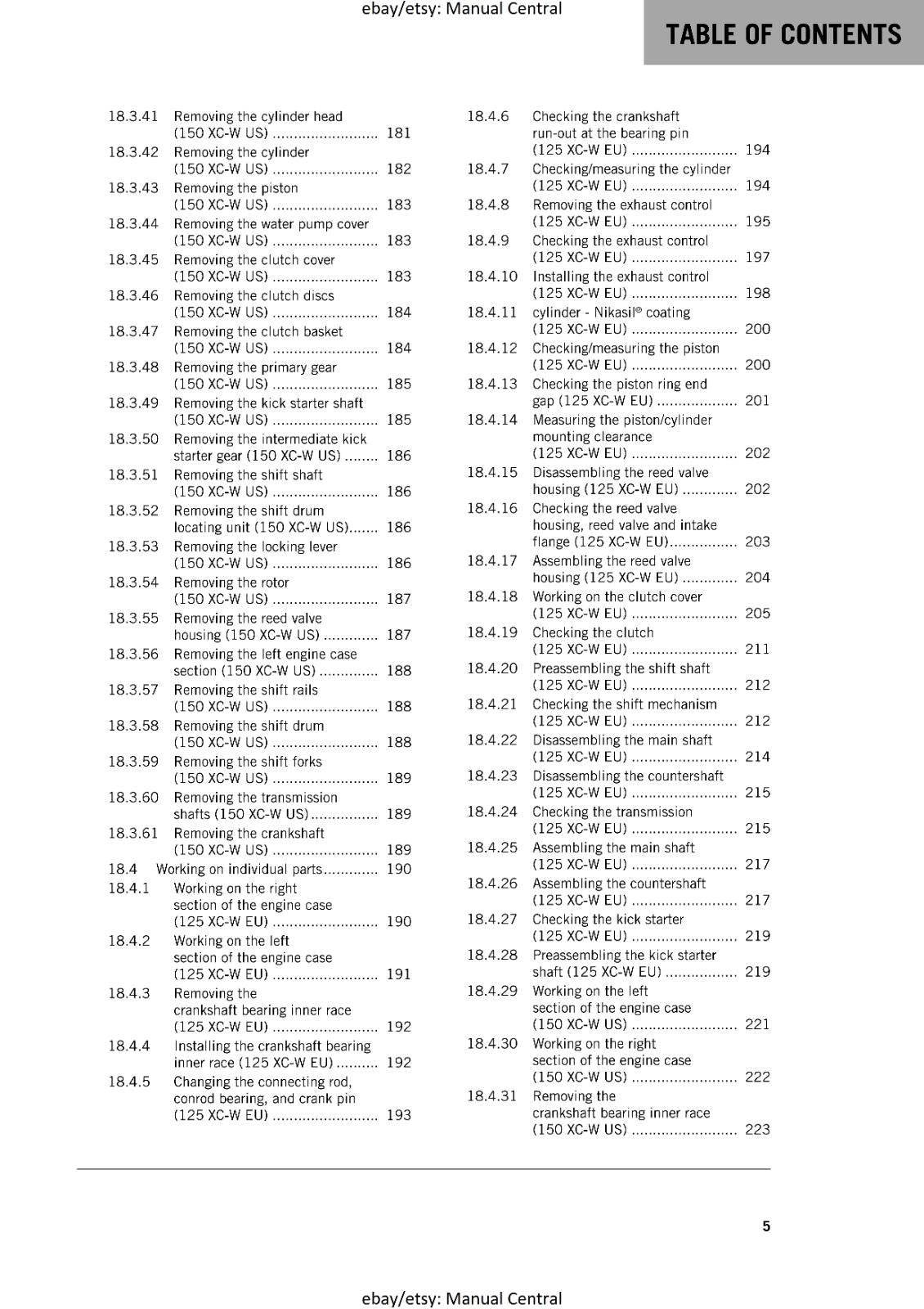 KTM MOTORCYCLE 2017 -  125 150 XC-W - WORKSHOP SERVICE MANUAL - REPRINT