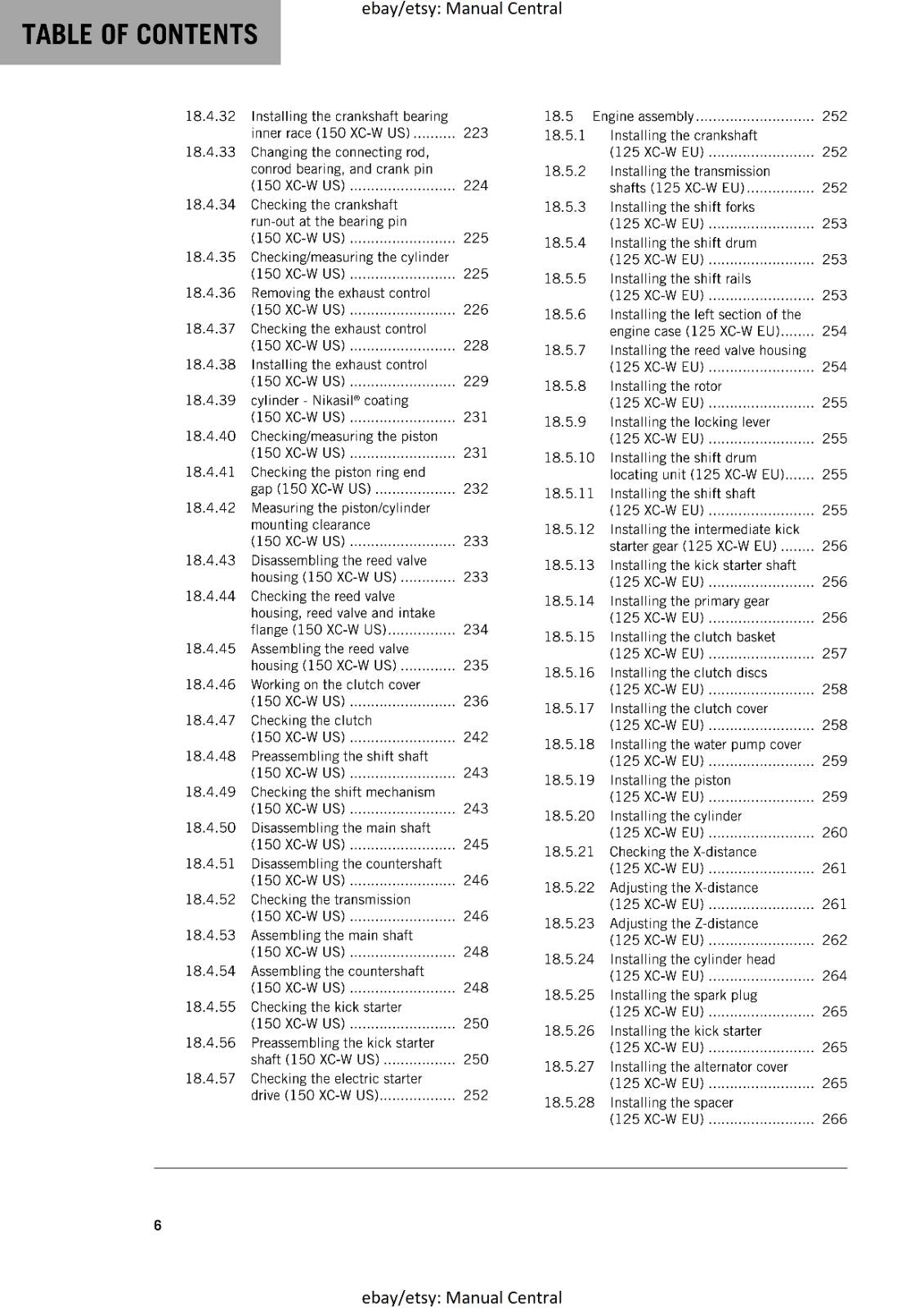 KTM MOTORCYCLE 2017 -  125 150 XC-W - WORKSHOP SERVICE MANUAL - REPRINT
