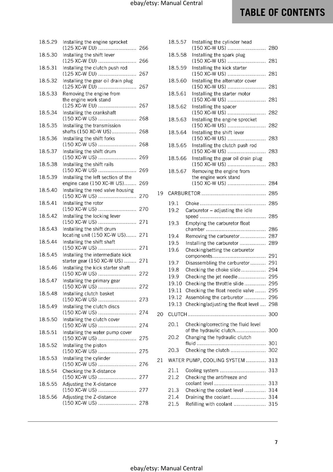 KTM MOTORCYCLE 2017 -  125 150 XC-W - WORKSHOP SERVICE MANUAL - REPRINT