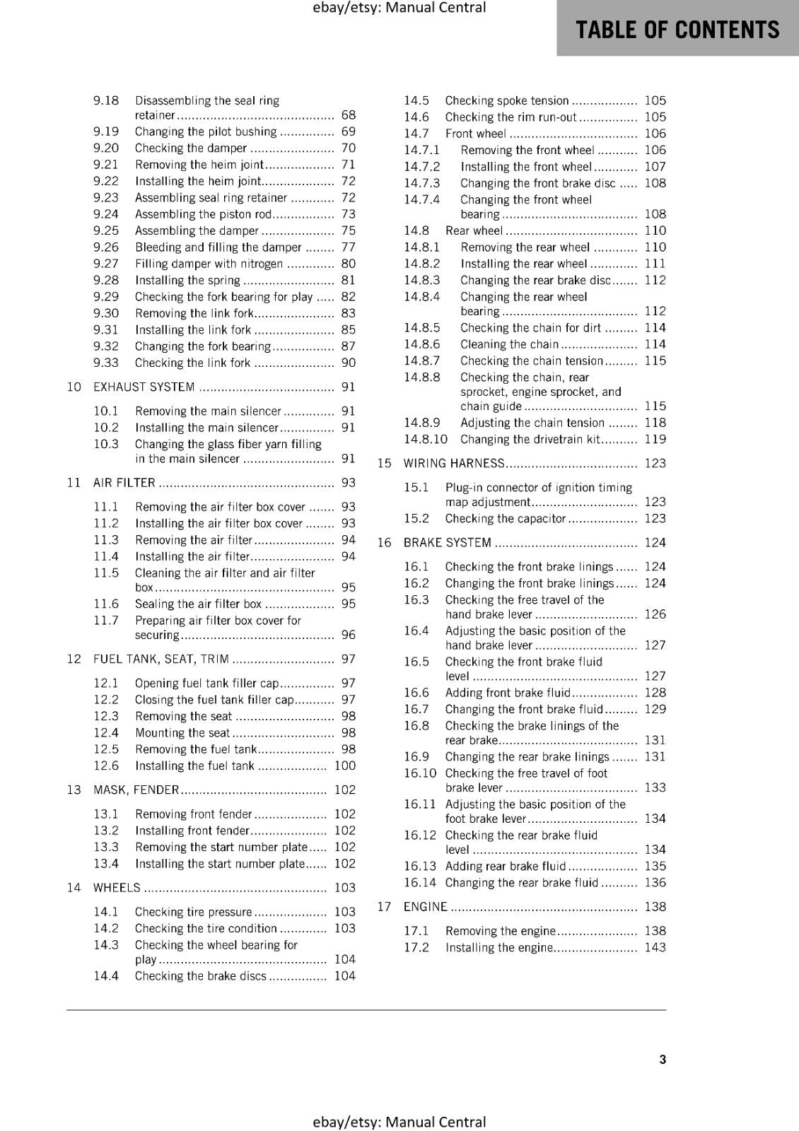 KTM MOTORCYCLE 2017 -  125 150 SX - WORKSHOP SERVICE MANUAL - REPRINT