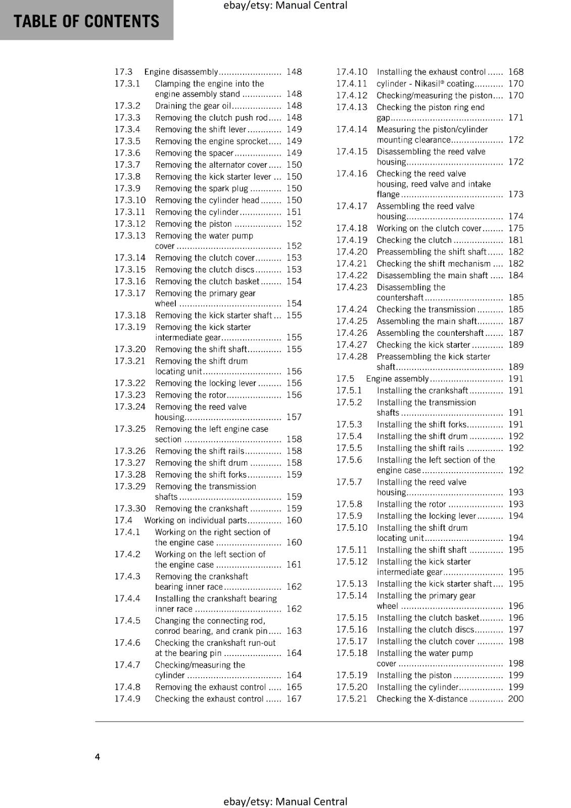 KTM MOTORCYCLE 2017 -  125 150 SX - WORKSHOP SERVICE MANUAL - REPRINT