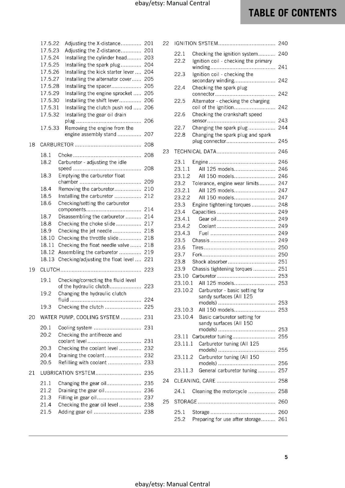 KTM MOTORCYCLE 2017 -  125 150 SX - WORKSHOP SERVICE MANUAL - REPRINT