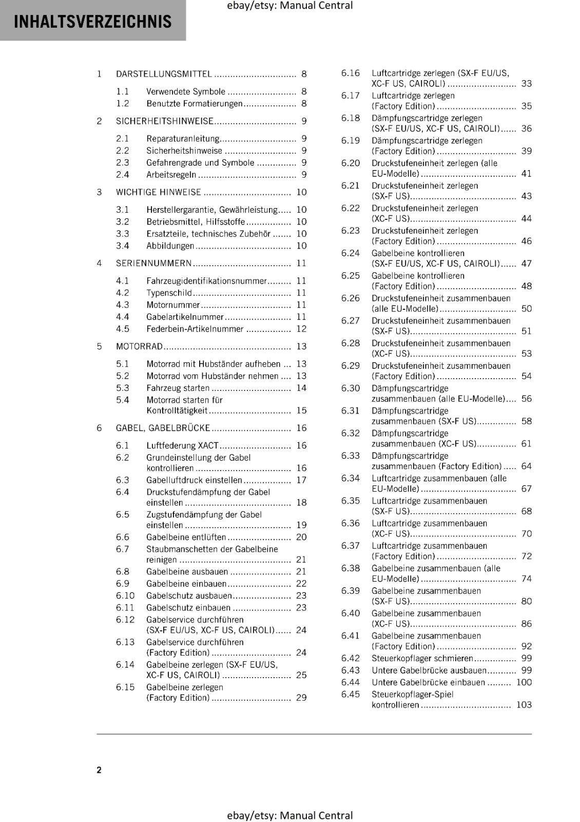 GERMAN LANGUAGE - KTM 2020- 450 XC-F SX-F CAIROLI FACTORY - REPARATURANLEITUNG
