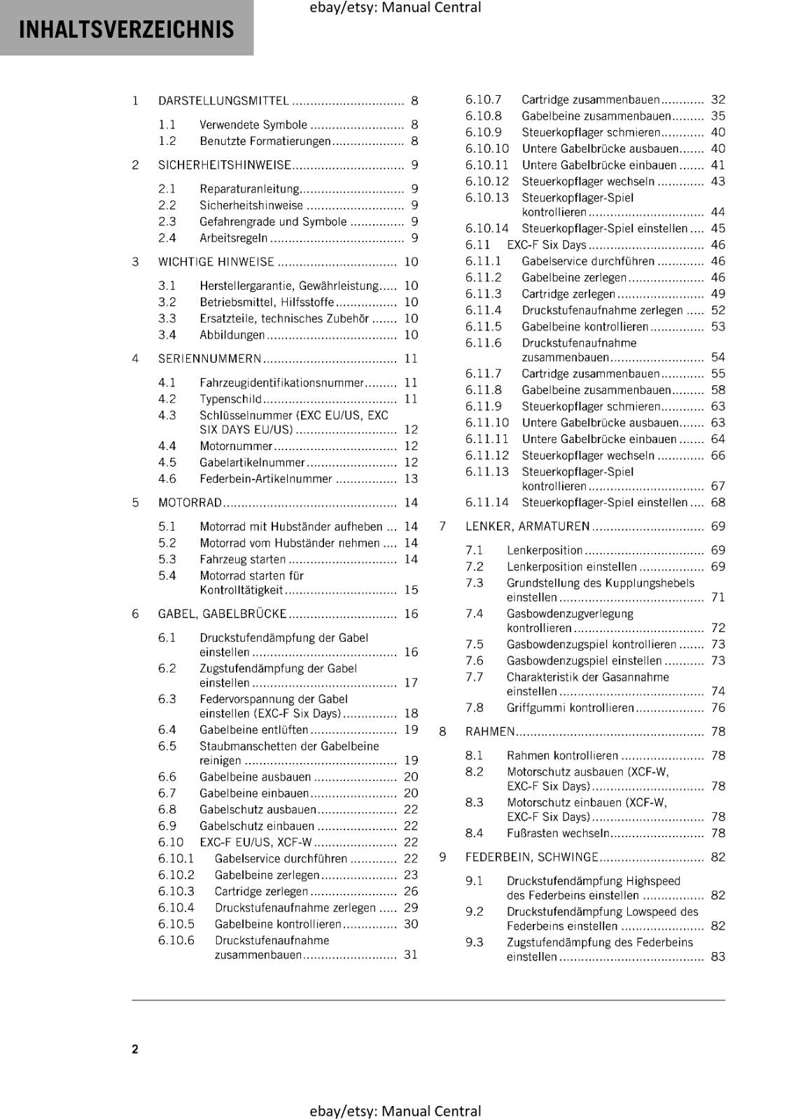 KTM MOTORCYCLE 2017 -  450 500 EXC-F SIX DAY - WORKSHOP  REPAIR MANUAL - REPRINT