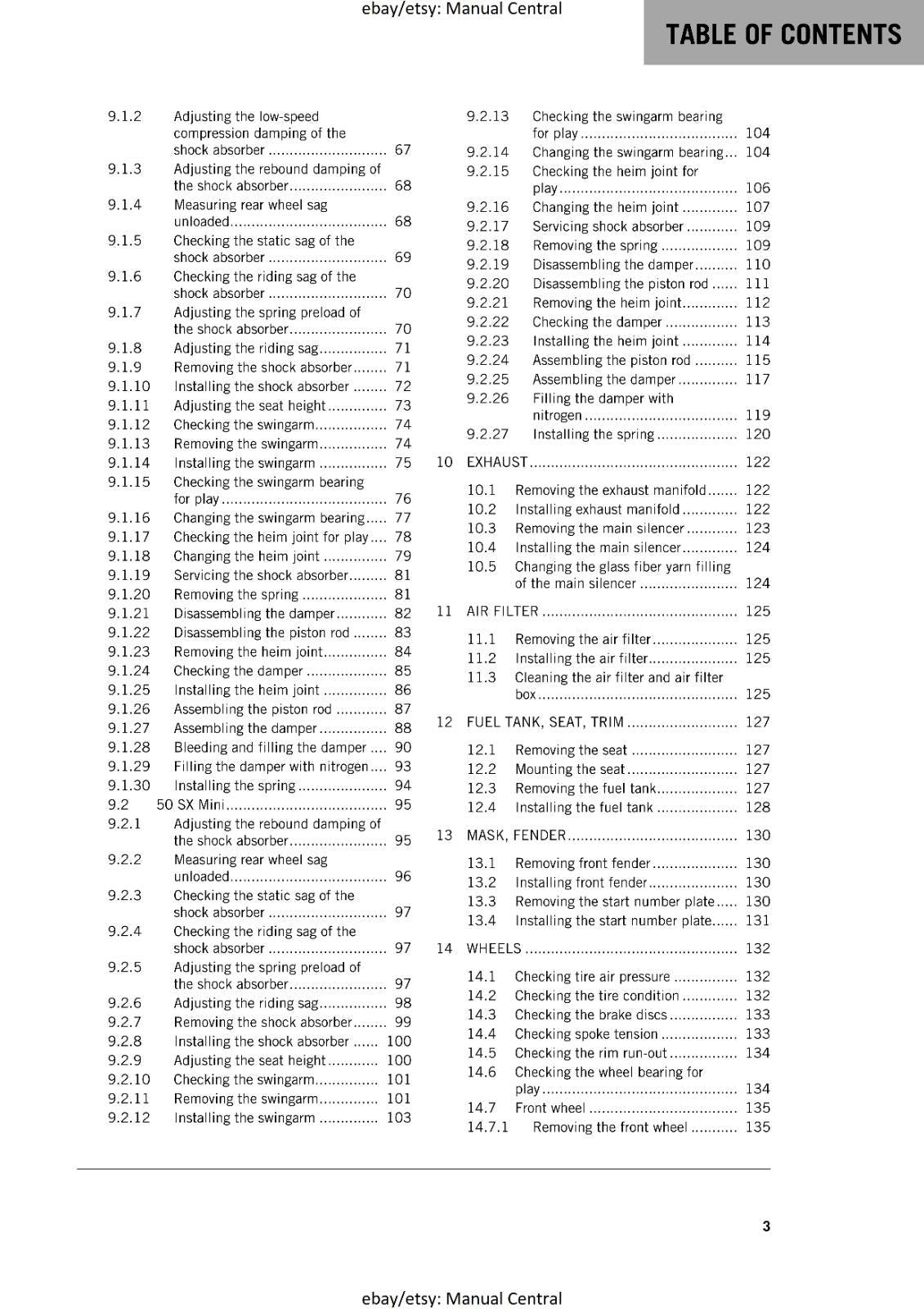 KTM MOTORCYCLE 2017 -  50 SX MINI - WORKSHOP SERVICE MANUAL - REPRINT