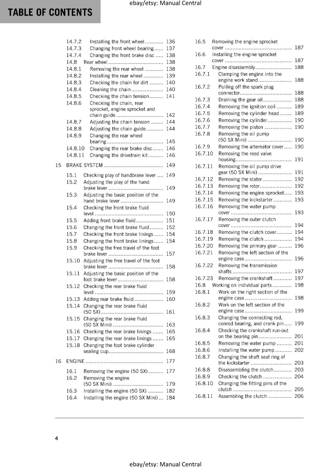 KTM MOTORCYCLE 2017 -  50 SX MINI - WORKSHOP SERVICE MANUAL - REPRINT