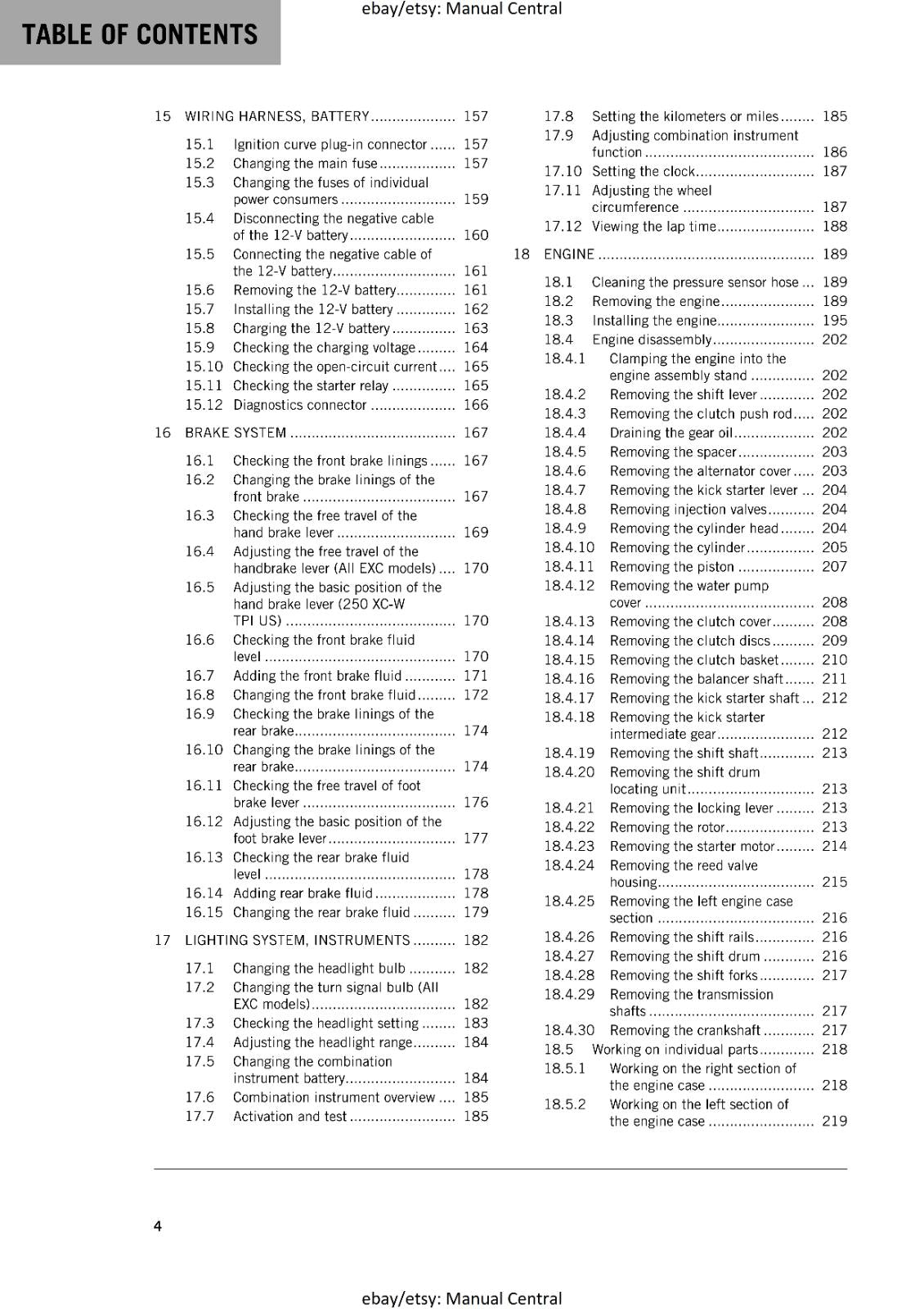 KTM MOTORCYCLE 2018 -  250 300 EXC SIX DAYS XC-W TPI - WORKSHOP SERVICE MANUAL