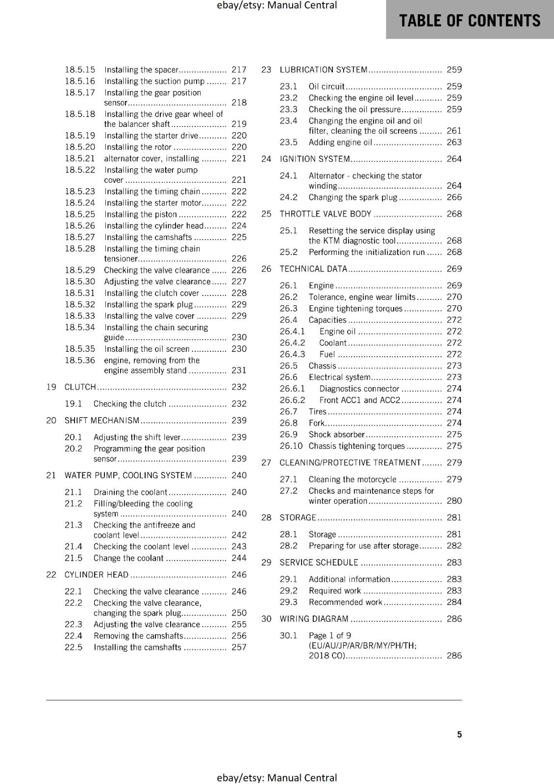 KTM MOTORCYCLE 2017 - 390 DUKE - WORKSHOP SERVICE MANUAL - REPRINT
