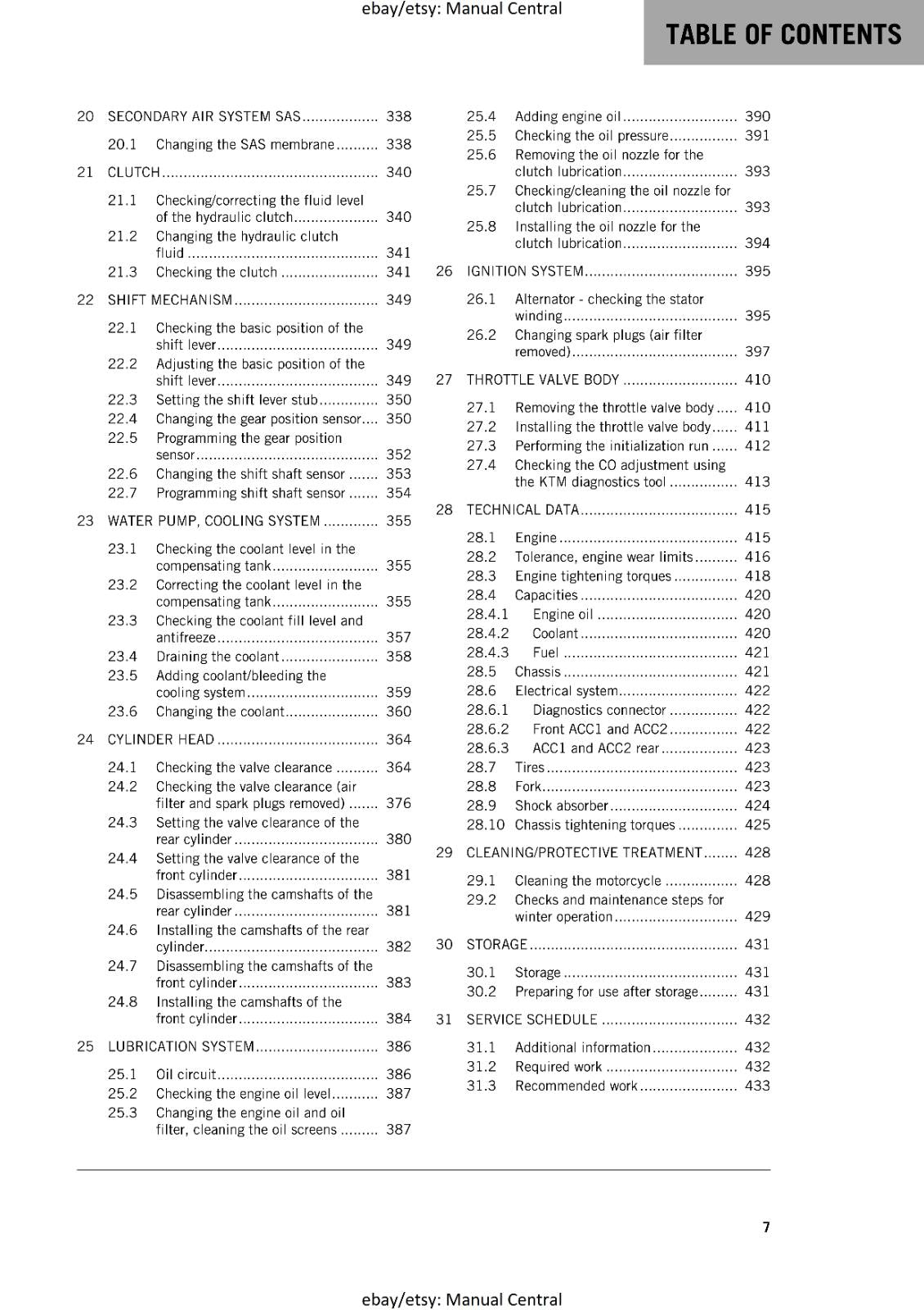 KTM MOTORCYCLE 2017 -1290 SUPER ADVENTURE R - WORKSHOP SERVICE MANUAL - REPRINT