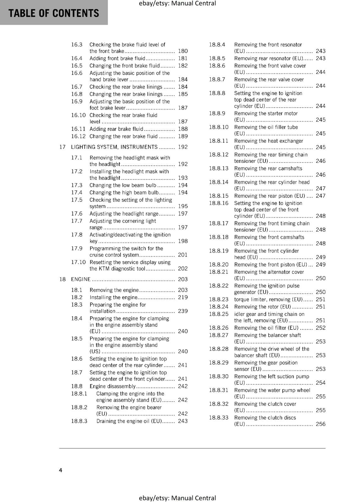 KTM MOTORCYCLE 2017 -1290 SUPER ADVENTURE T - WORKSHOP SERVICE MANUAL - REPRINT