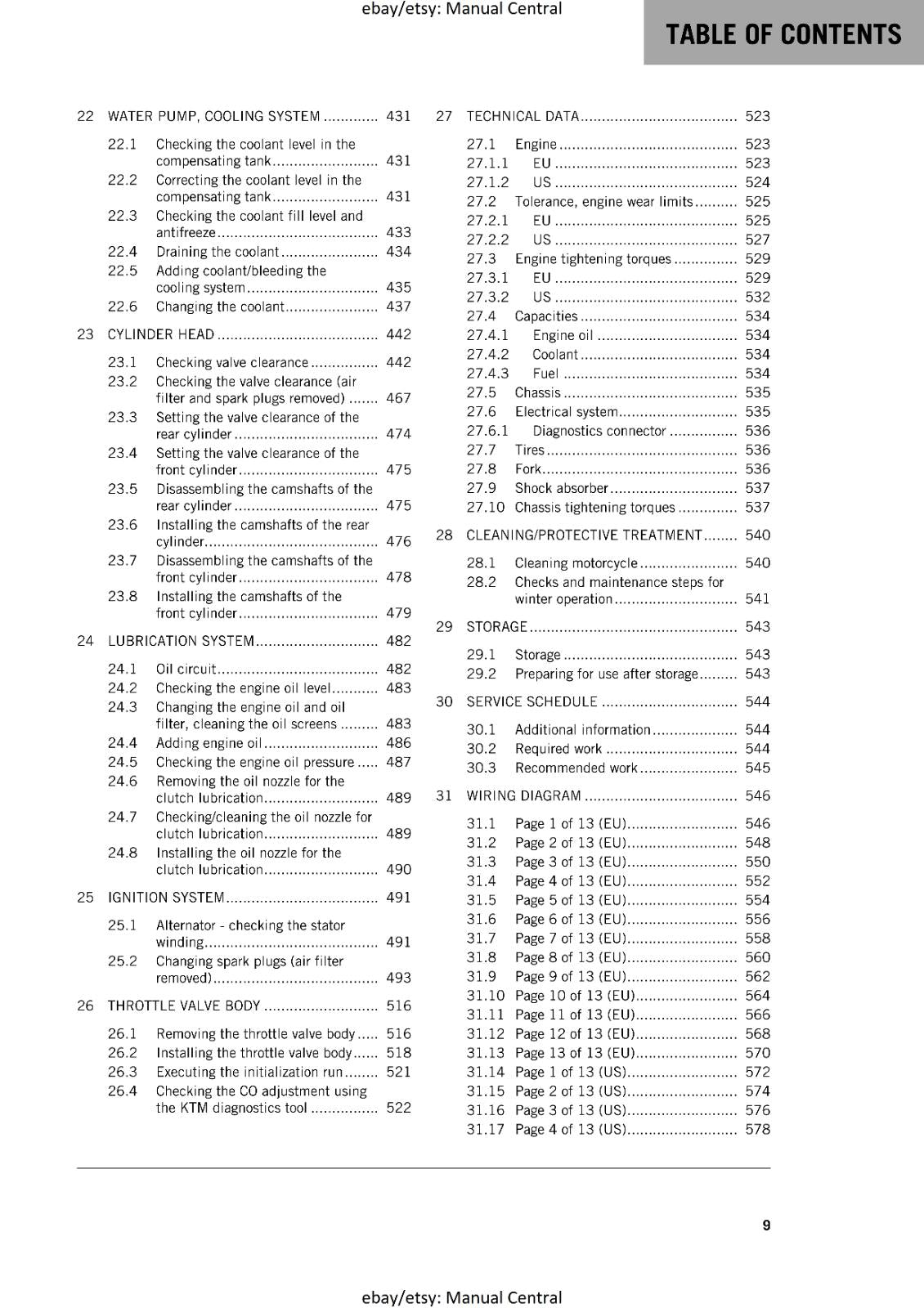 KTM MOTORCYCLE 2017 -1290 SUPER ADVENTURE T - WORKSHOP SERVICE MANUAL - REPRINT