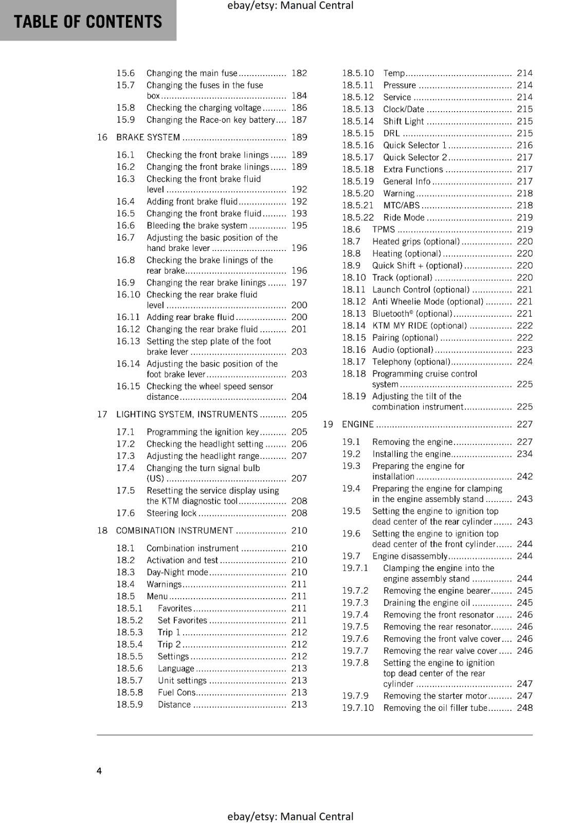 KTM MOTORCYCLE 2017 -1290 SUPER DUKE R - WORKSHOP SERVICE MANUAL - REPRINT